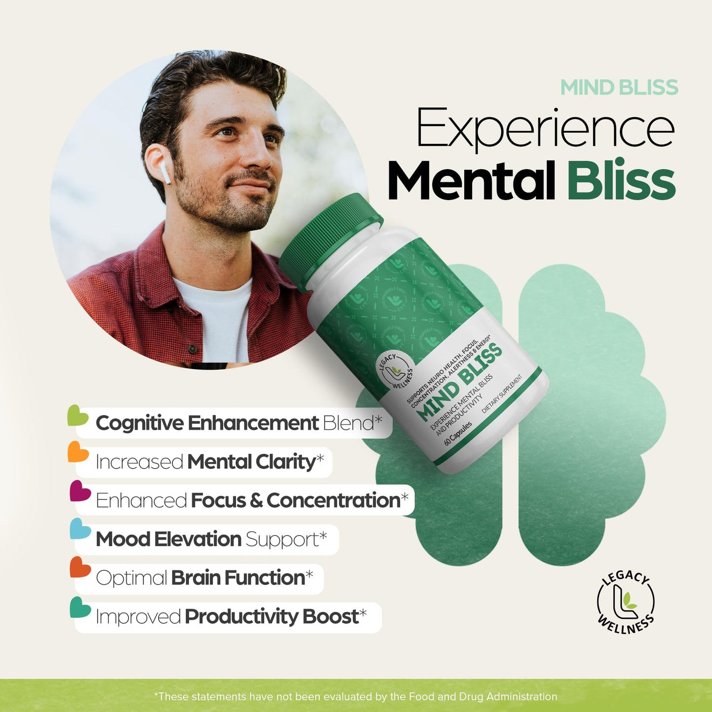 LegacyNutra Mind Bliss Brain Supplement Capsules, 60 Capsules