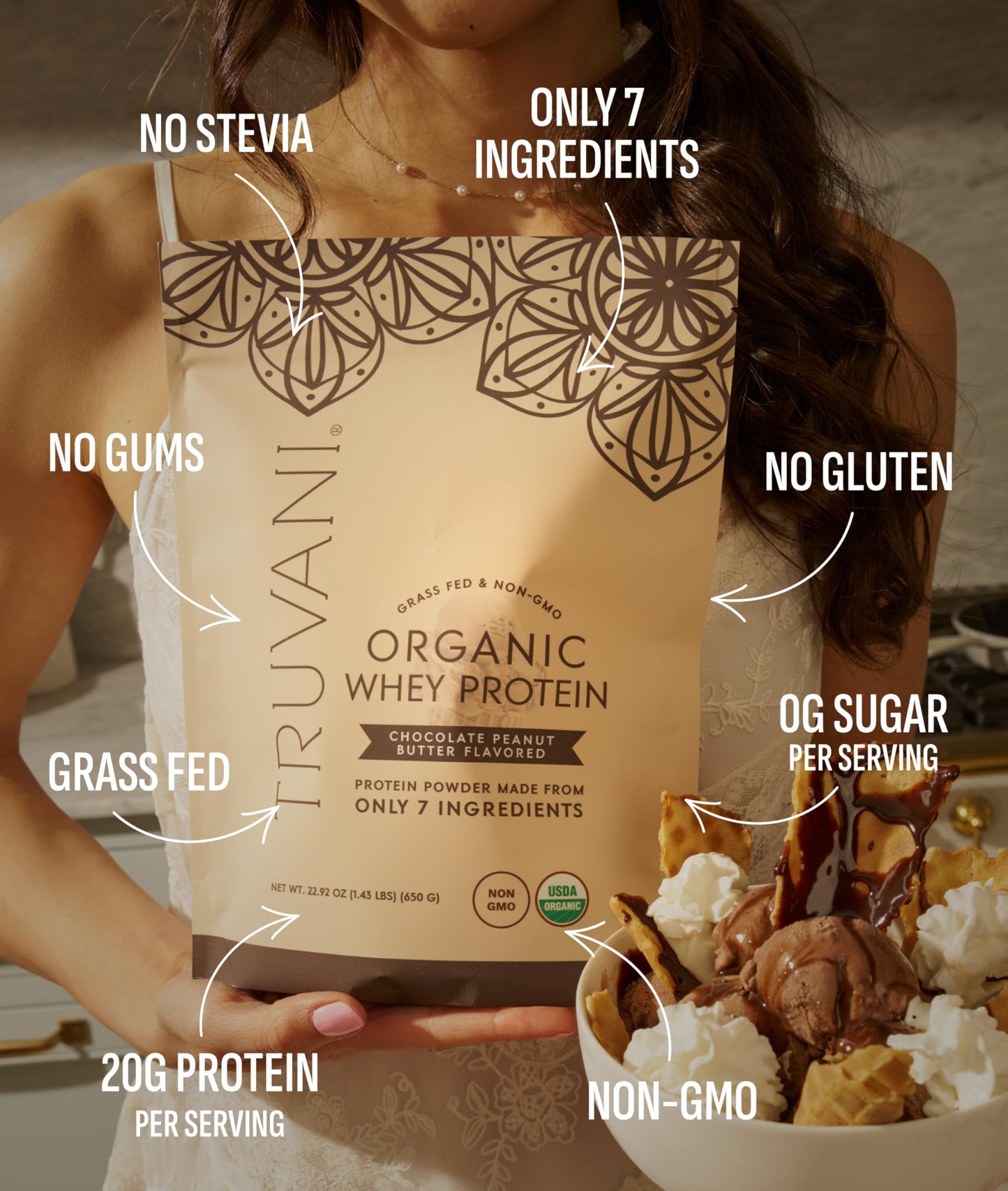 Truvani Organic Whey Protein Powder, Chocolate Peanut Butter, 1.14 Ounce