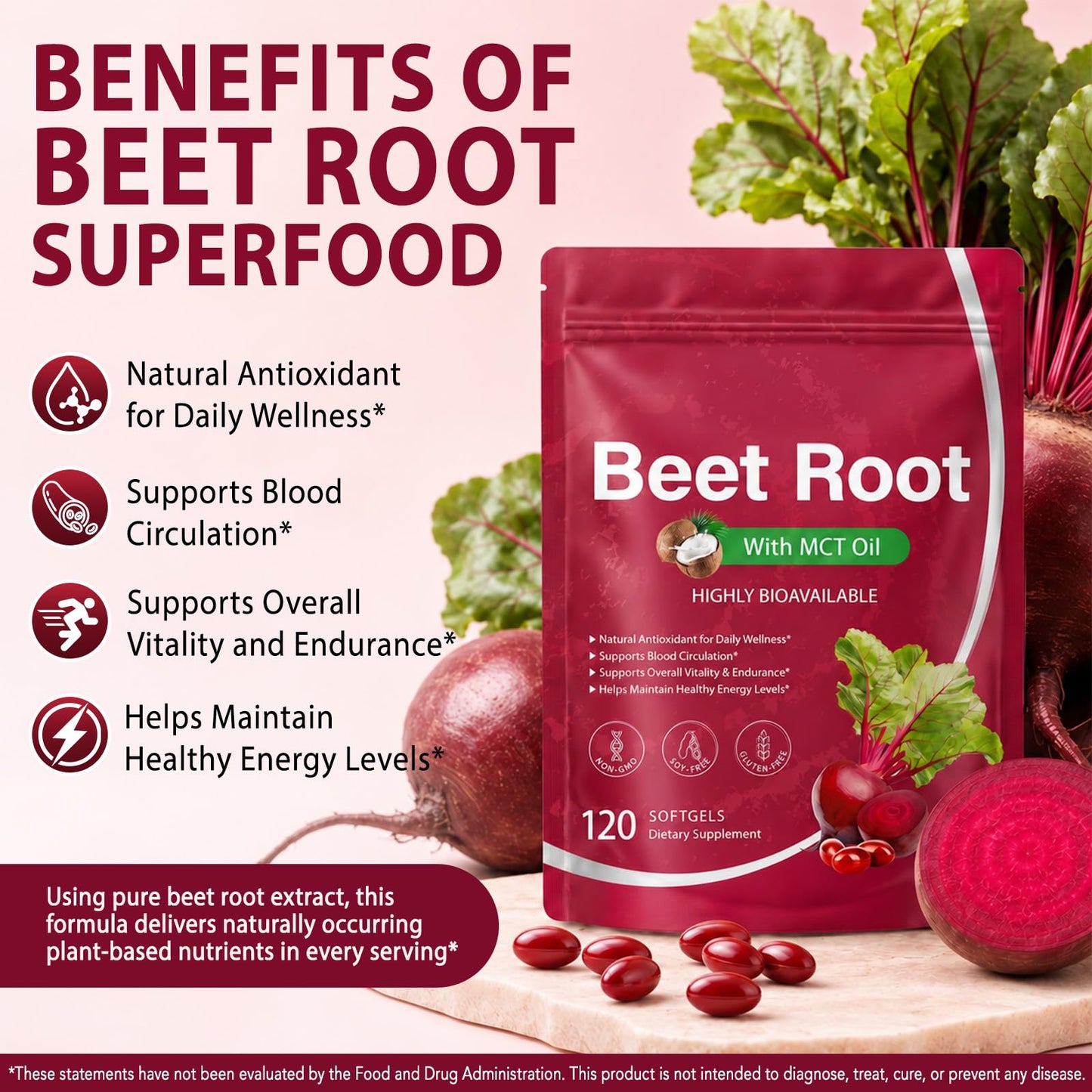 FANSHI Beet Root Capsules Extract with MCT Oil Softgels 120