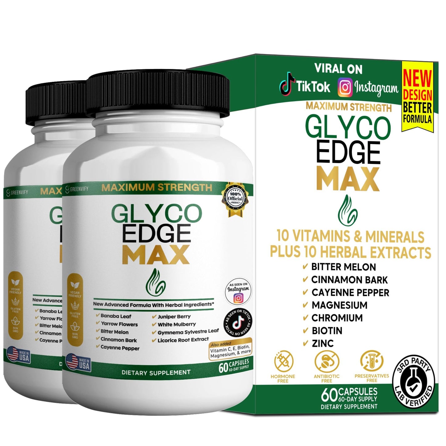 GREENVIFY GLYCO Edge MAX Maximum Strength Supplement Capsules 60