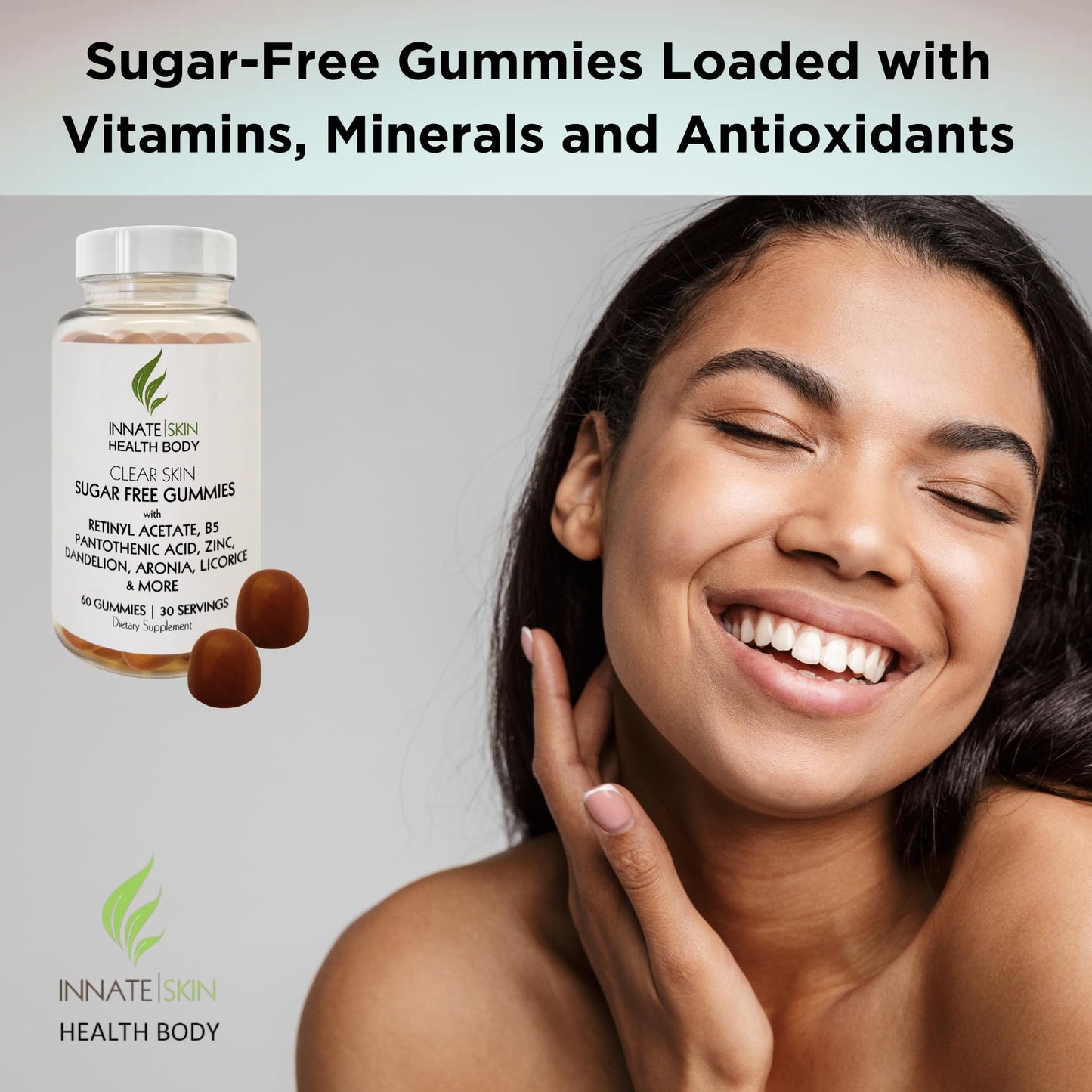 Innate Skin Health Body Clear Skin Acne Gummies - Complexion Supplement, Pantothenic Acid & Antioxidants, Vitamins 60 Count