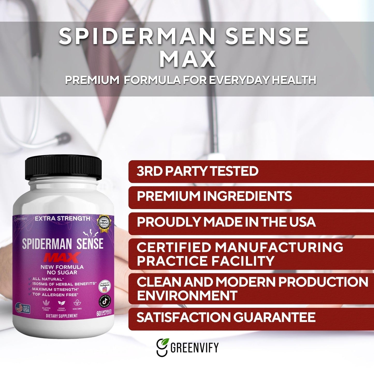 GREENVIFY Spiderman Sense Max Extra Strength Maca Root Complex 60 Capsules