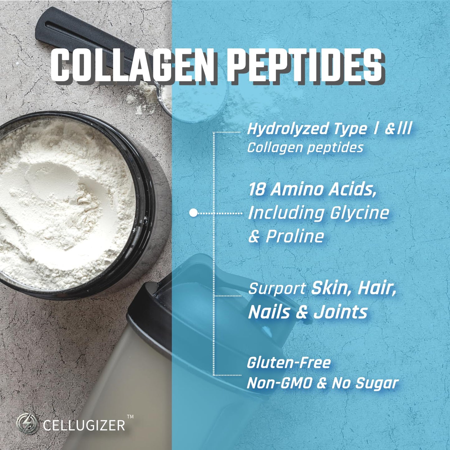 Cellugizer Collagen Peptides - Hydrolyzed Type 1 & 3 Collagen Powder Protein Supplement, 12.35 oz