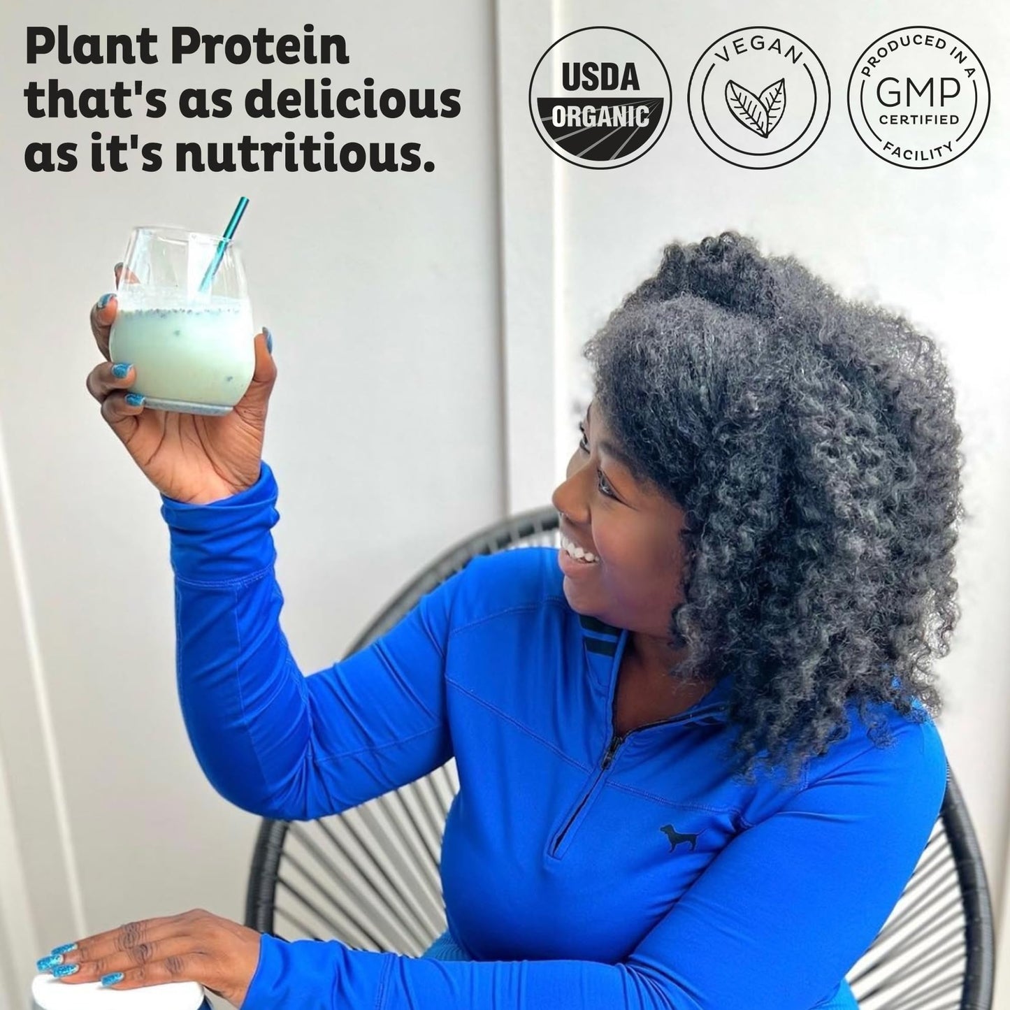 KOS Plant Based Protein Powder, Blueberry Muffin - Organic Pea Protein with Spirulina and Immune Support, 20.6 oz
