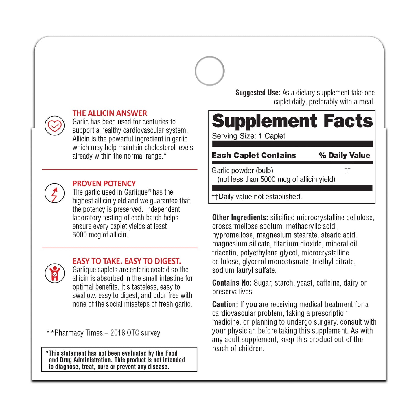 Garlique Cardiovascular Dietary Supplement Caplets 30
