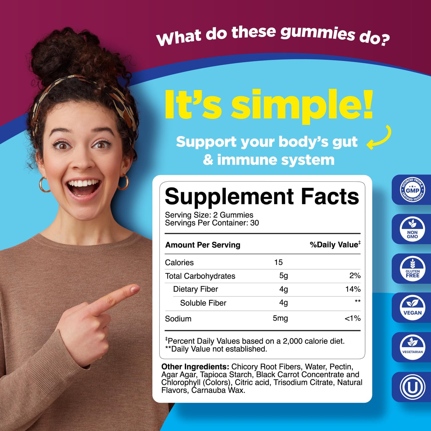 Phytoral Advanced Fiber Gummies for Adults with Chicory Root, Prebiotic Support & Coconut Oil for Gut & Digestive Health, 60 Gummies