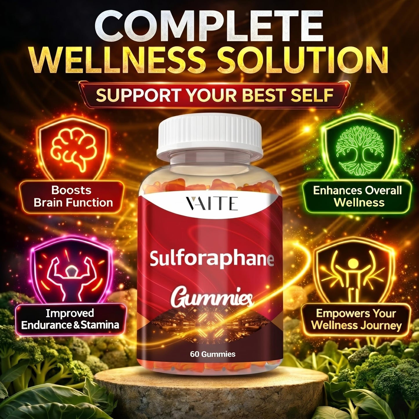 VAITE Sulforaphane Glucosinolate Supplement 100mg – Broccoli Seed Extract, Gummies, 60 Count