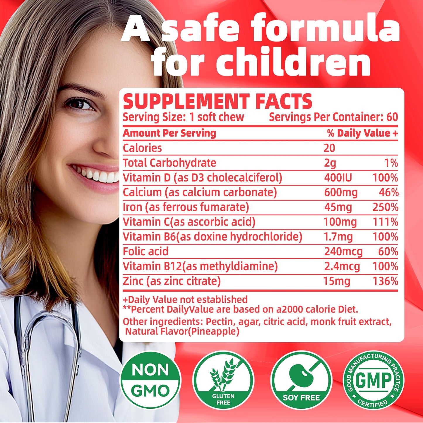Allcoovita Iron Soft Chews with Vitamin C 60 Count