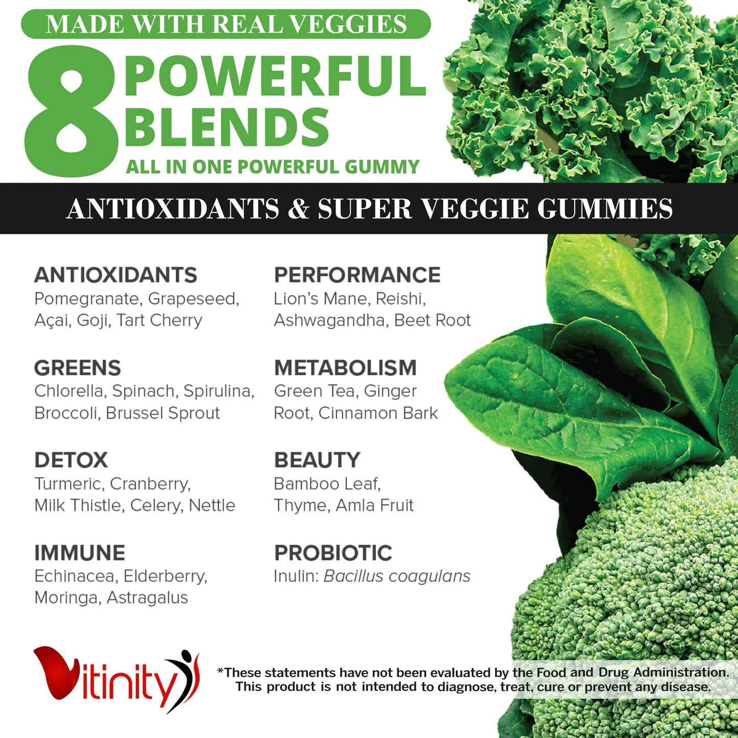 VITINITY Super Greens Multivitamin Gummies, 60 Count