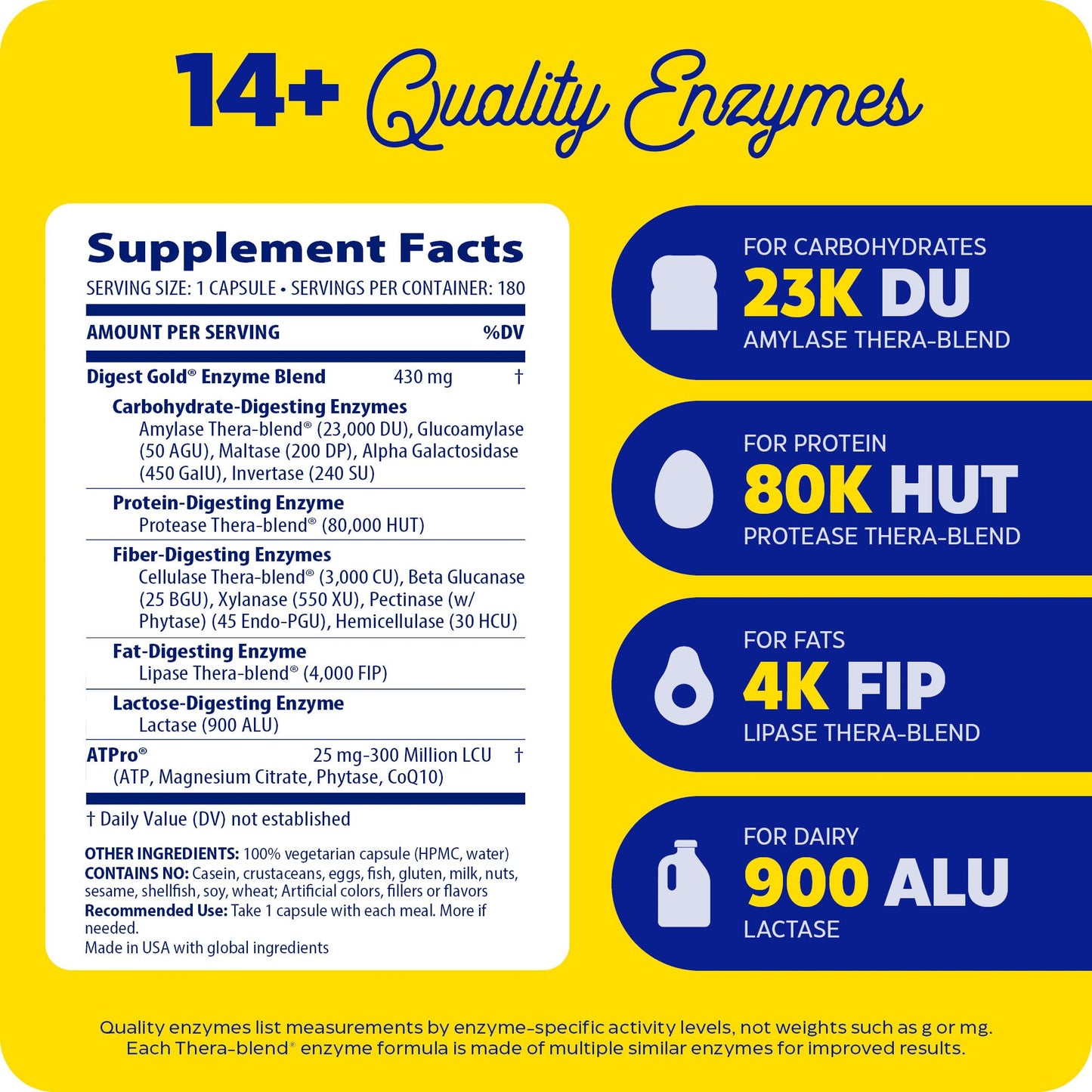 Enzymedica Digest Gold + ATPro Maximum Strength Enzyme Formula, 180 Capsules