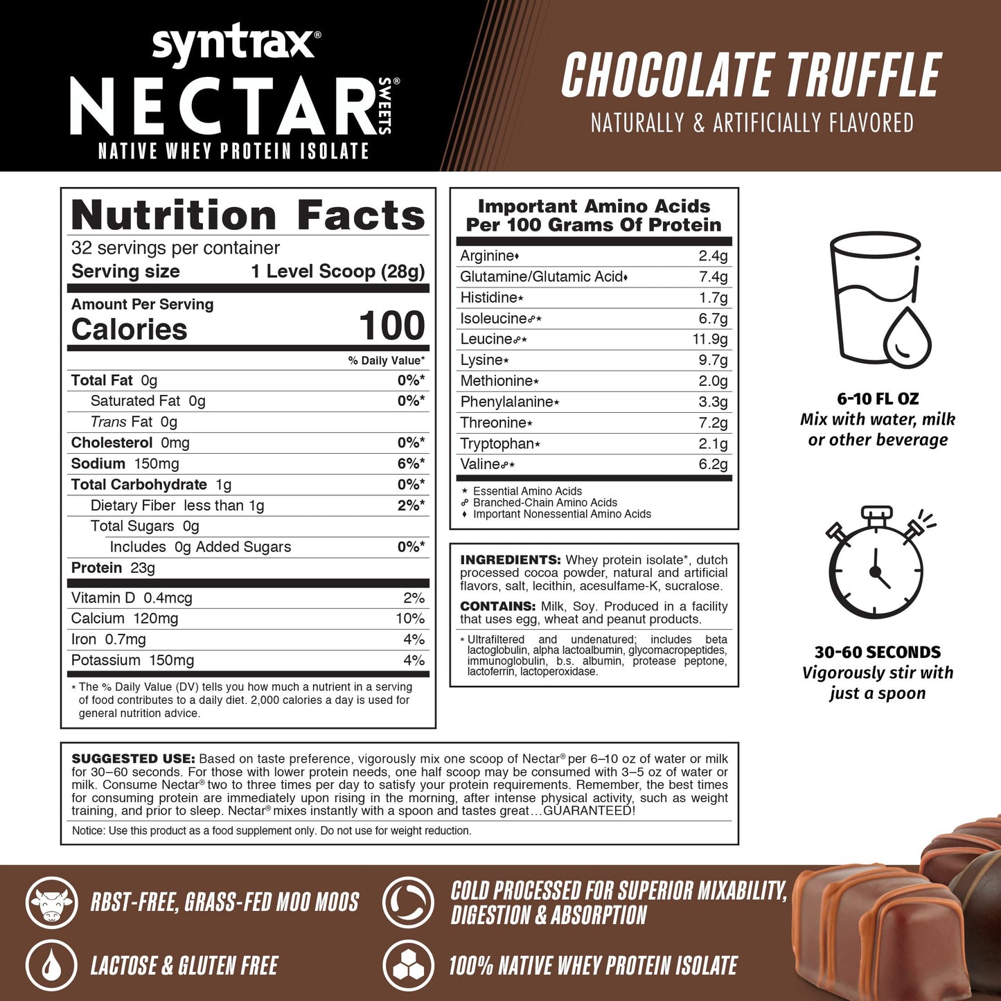 Syntrax Nectar Sweets 100% Whey Isolate Protein Powder, Chocolate Truffle, 32 Servings