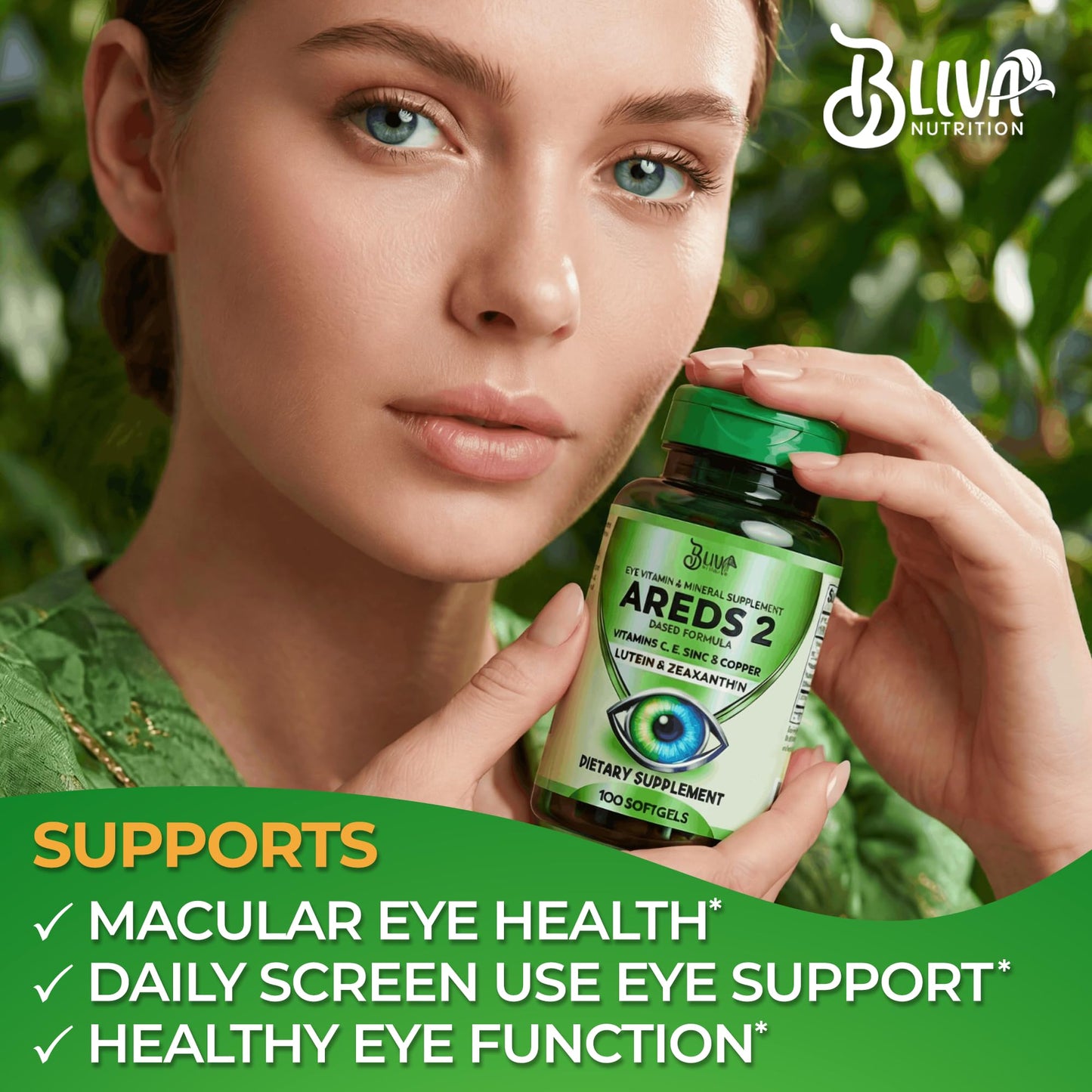 BLIVA NUTRITION AREDS 2 Eye Vitamins & Mineral Supplement 100 Softgels