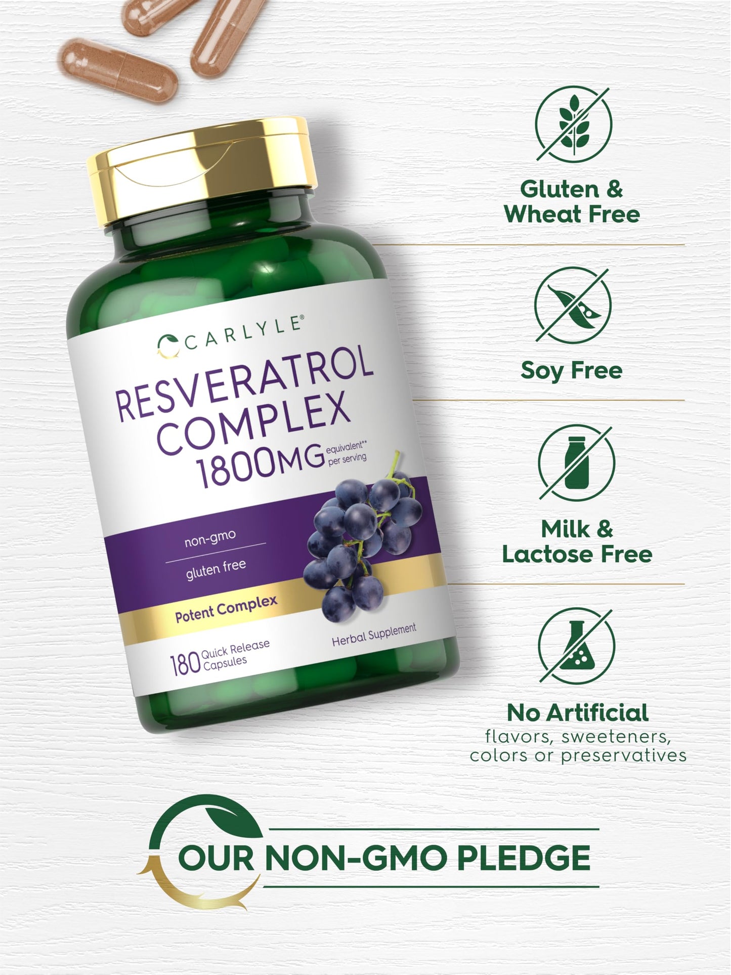 Carlyle Resveratrol Complex Capsules, 180 Count