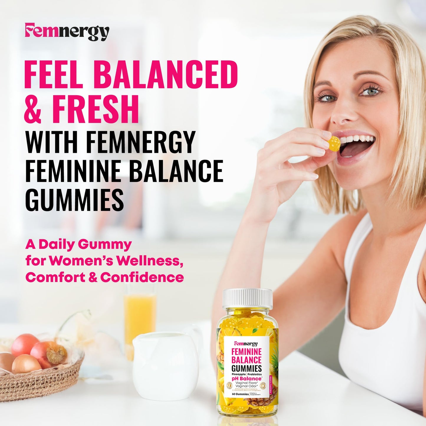 Femnergy Feminine Balance Probiotic Gummies for Women, 60 Count