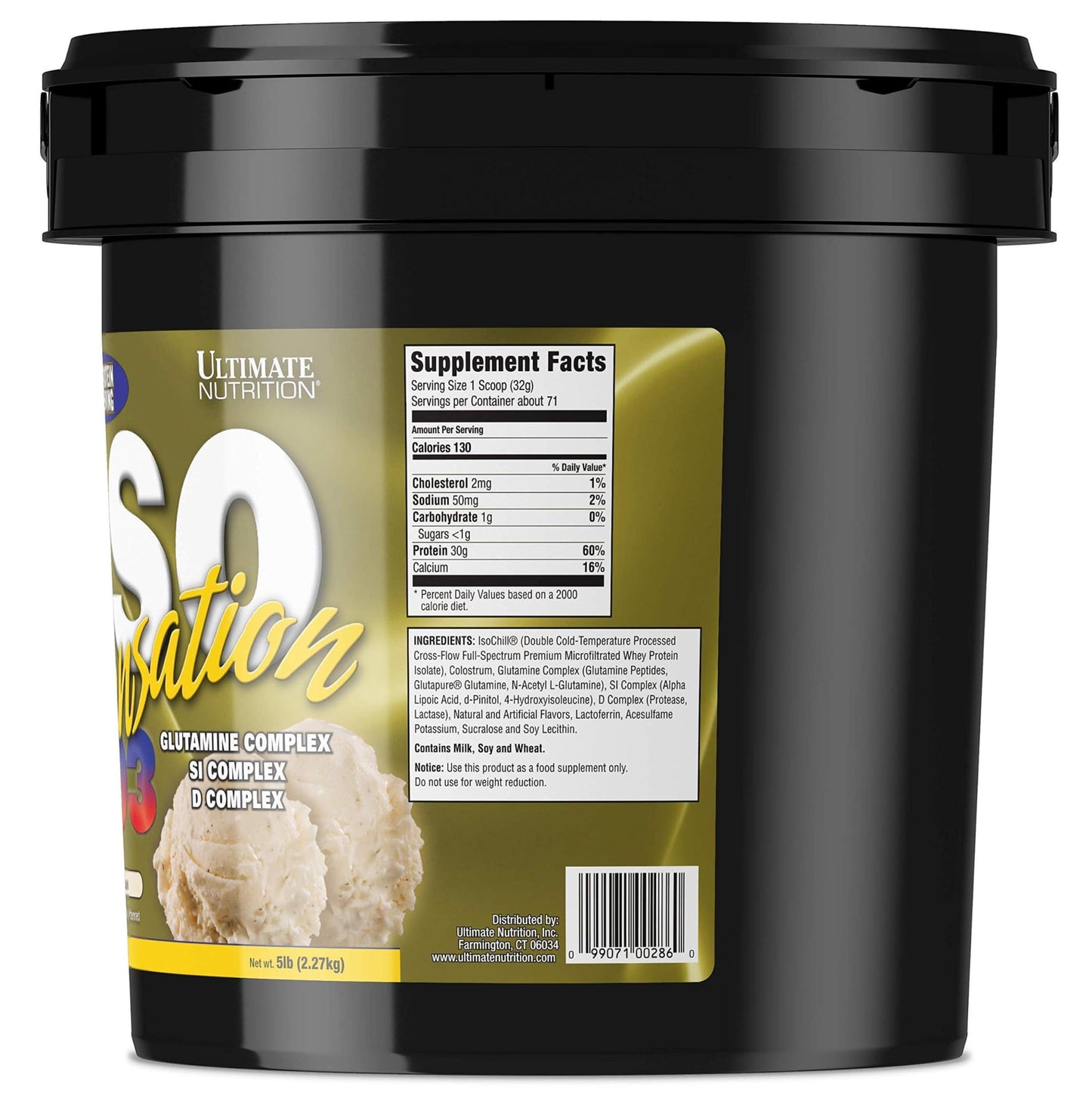 Ultimate Nutrition ISO Sensation 93 Whey Isolate Vanilla Bean Powder 5 lb 80 Servings