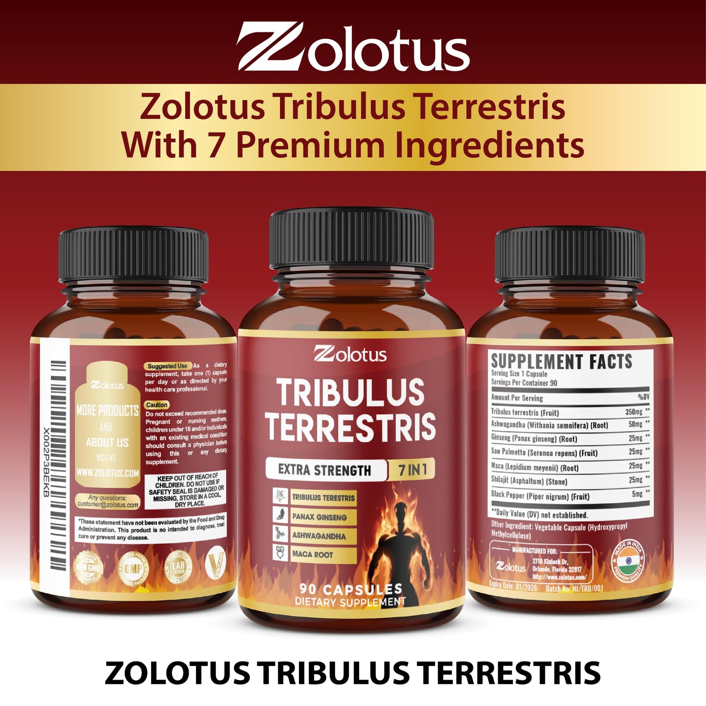 Zolotus Tribulus Terrestris Capsule, 90 Count