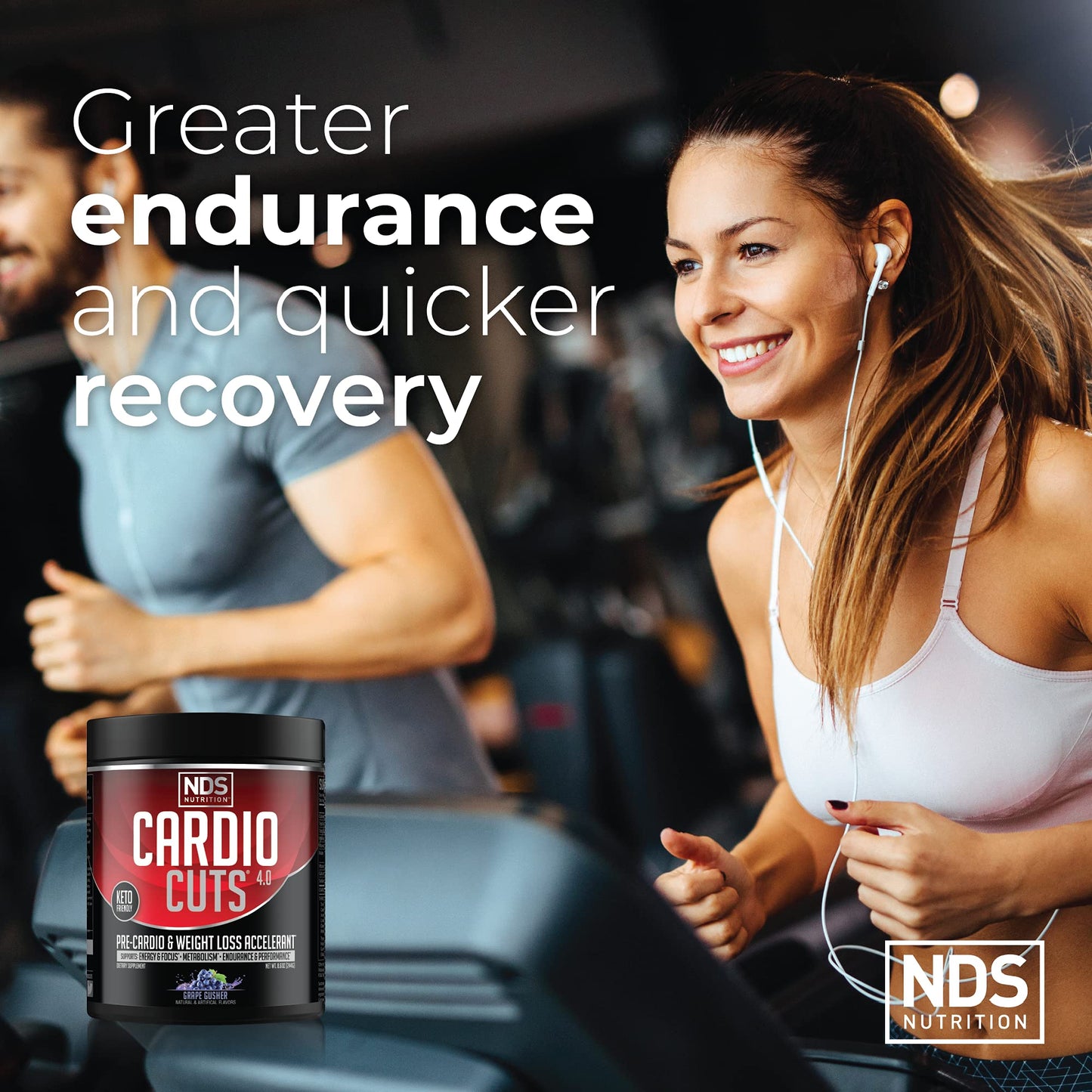Cardio Cuts NDS Nutrition 4.0 Pre Workout Supplement - Advanced Weight Loss and Pre Cardio Formula with L-Carnitine, CLA, MCTs, L-Glutamine, and Safflower Oil - Grape Powder 8.6 Ounce