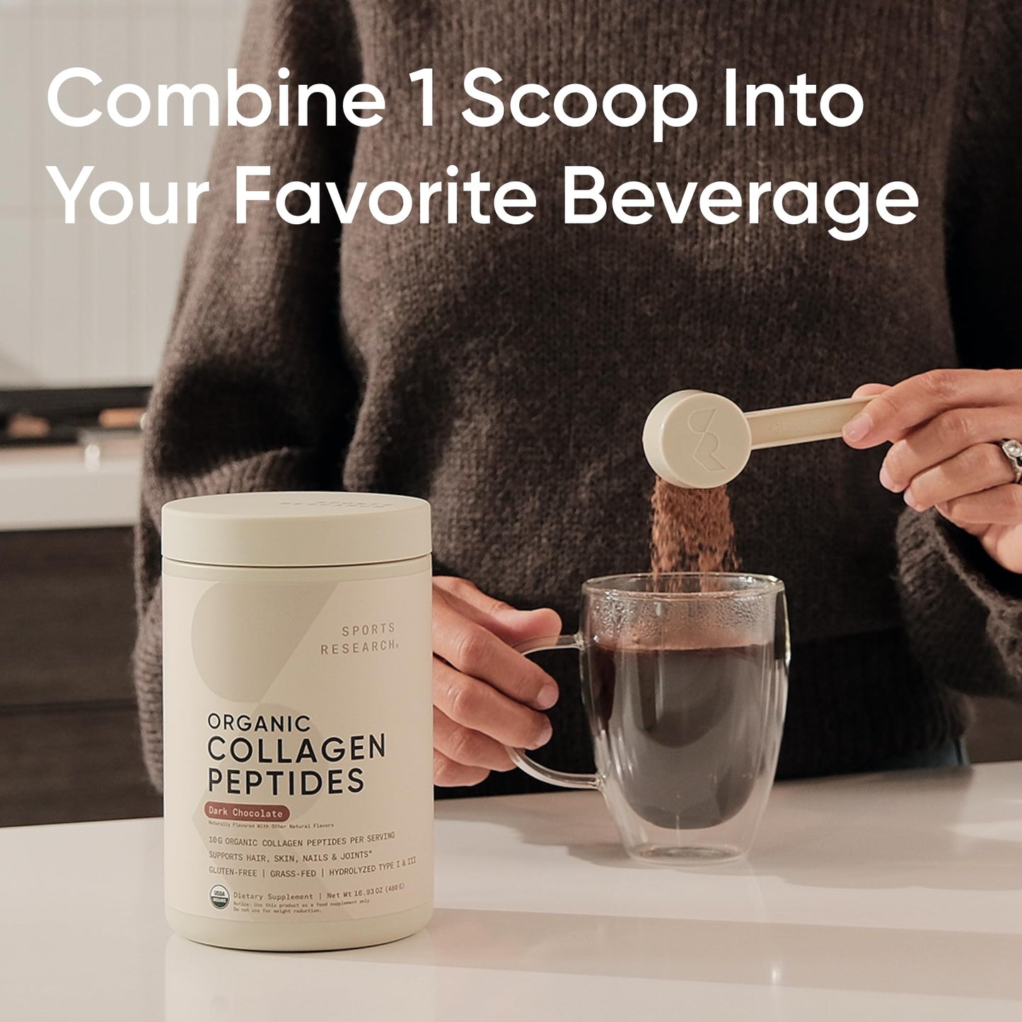 Sports Research Organic Collagen Peptides - Hydrolyzed Type I & III Collagen - Sustainable & Traceable Formula - Chocolate Powder 16.93