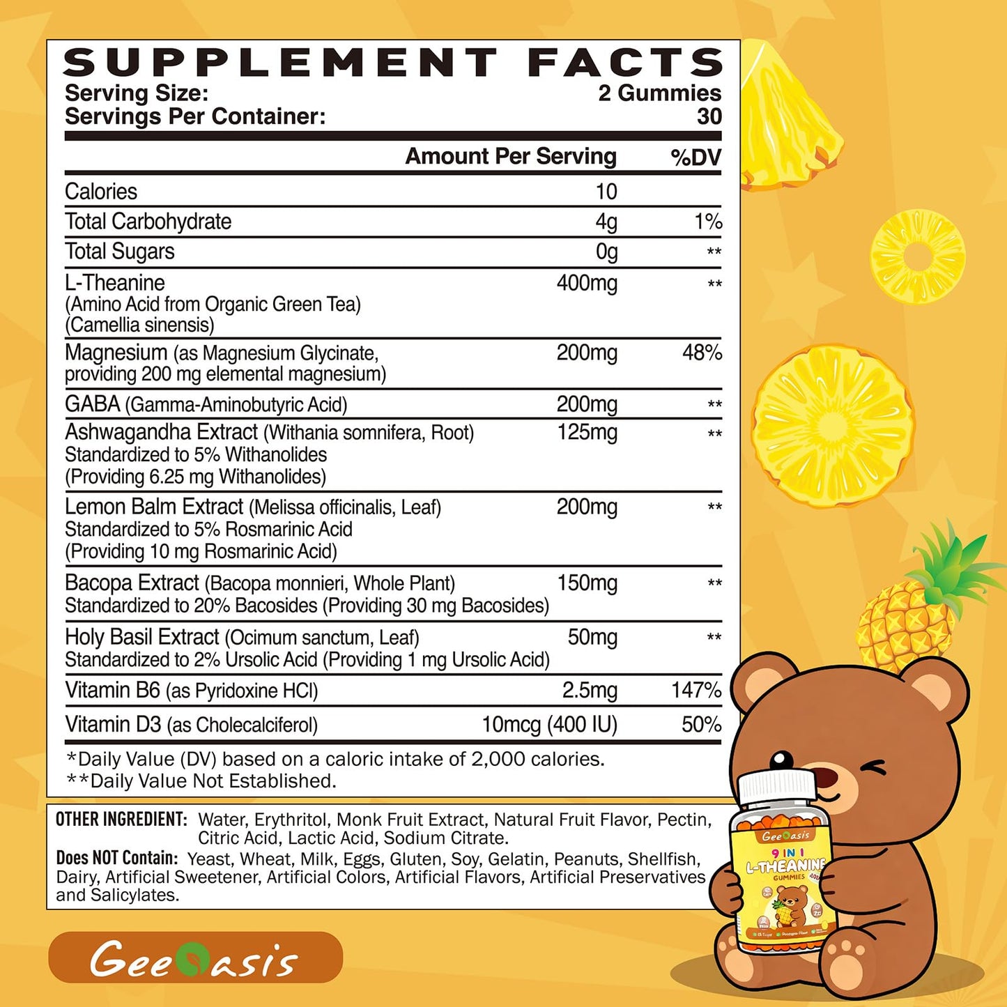 Geeoasis L-theanine 400mg Gummies 60 Count