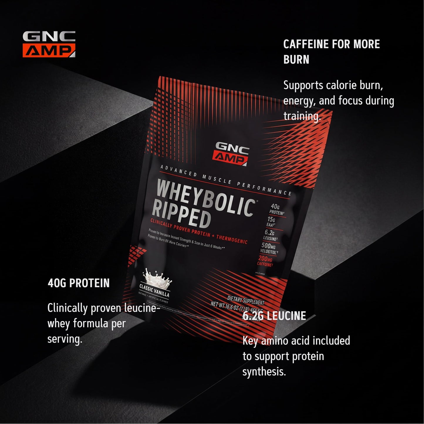 GNC AMP Wheybolic Ripped - Classic Vanilla Whey Protein Powder, 16.6