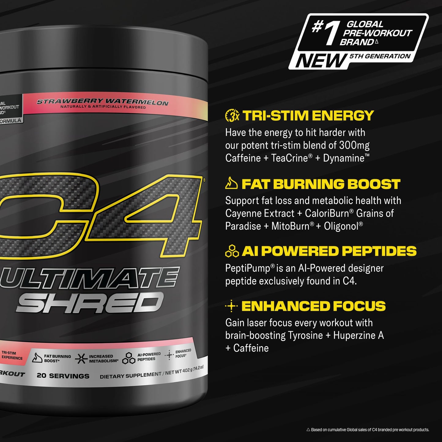 C4 Ultimate Shred Pre Workout Powder Strawberry Watermelon 11.1 Ounce