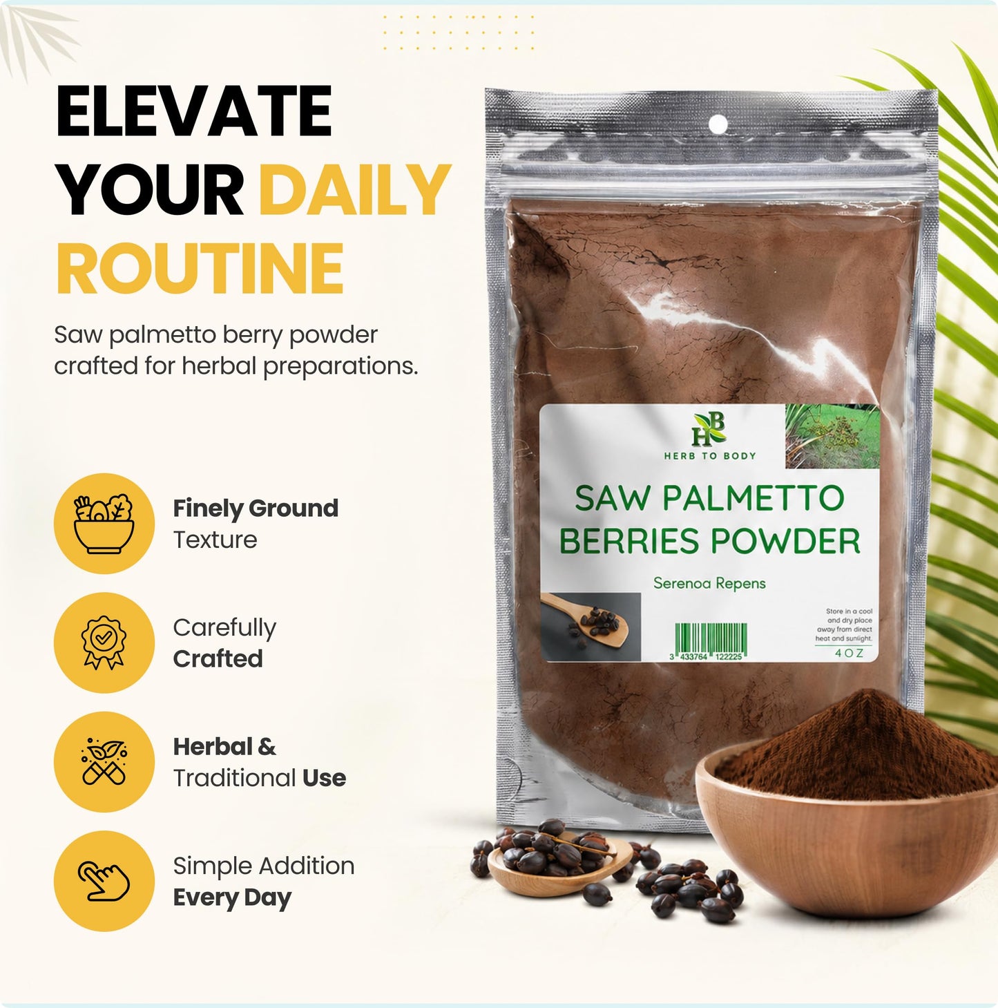 Herb To Body Saw Palmetto Berries Powder 4 Ounce