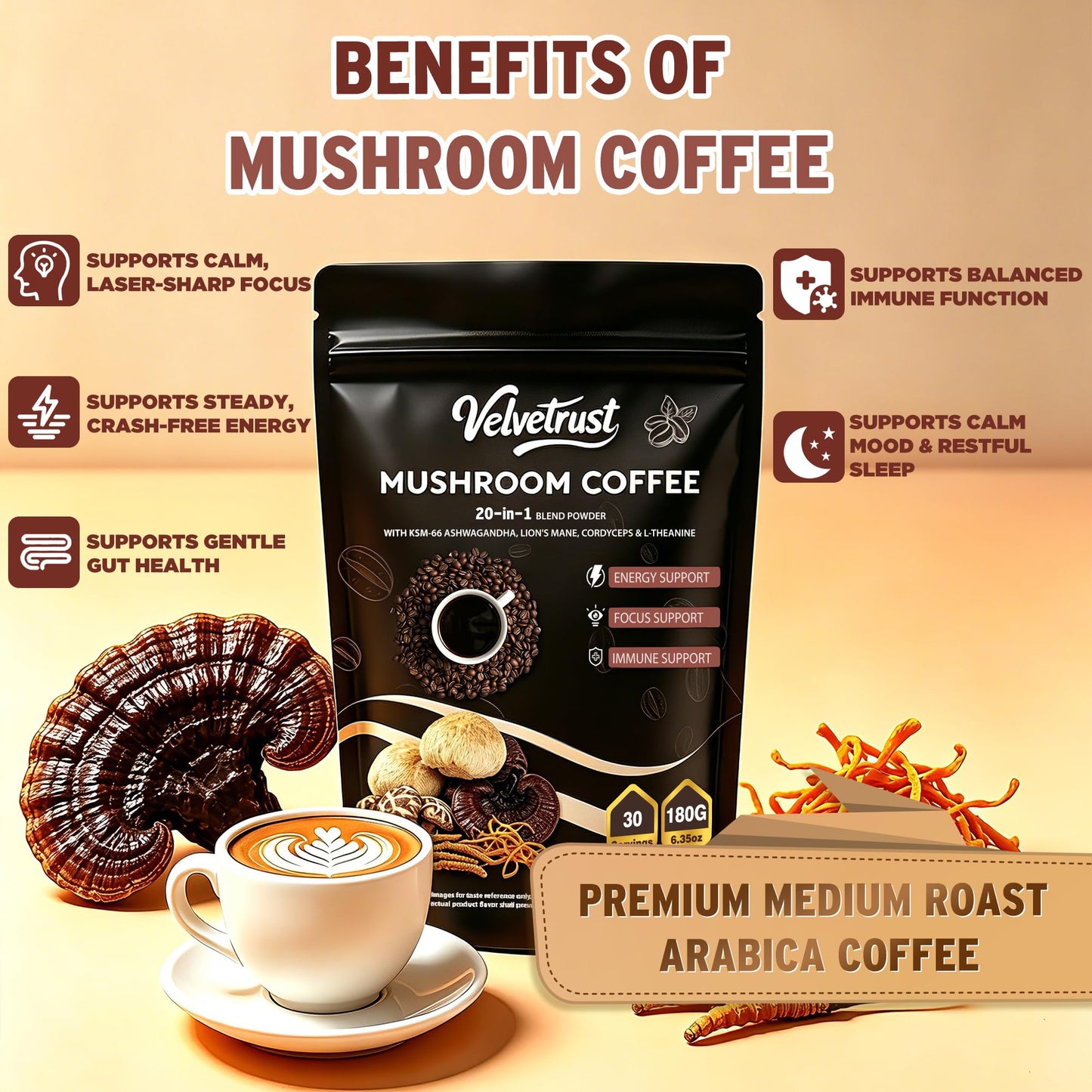 Velvetrust Mushroom Coffee Powder 6.35 Ounce