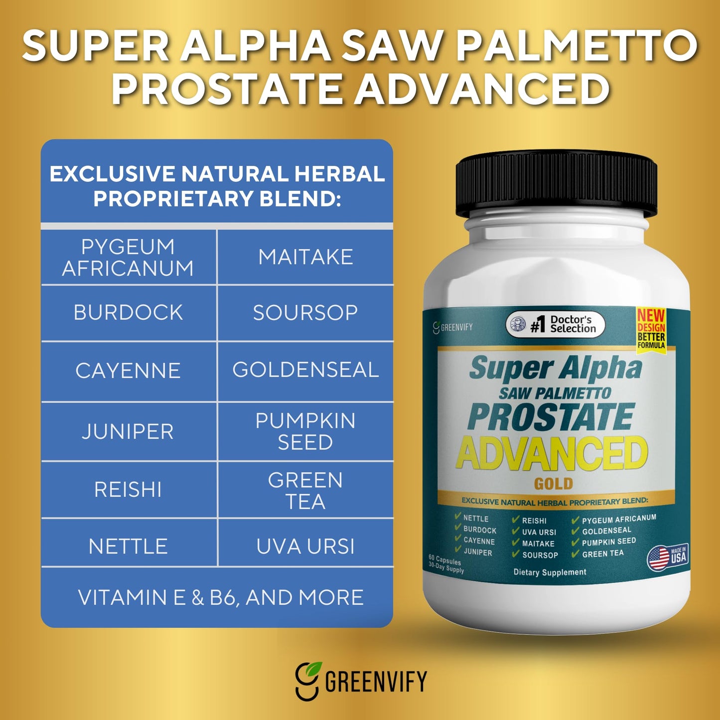 GREENVIFY Super Alpha Saw Palmetto Prostate Support Capsules, 60 Capsules
