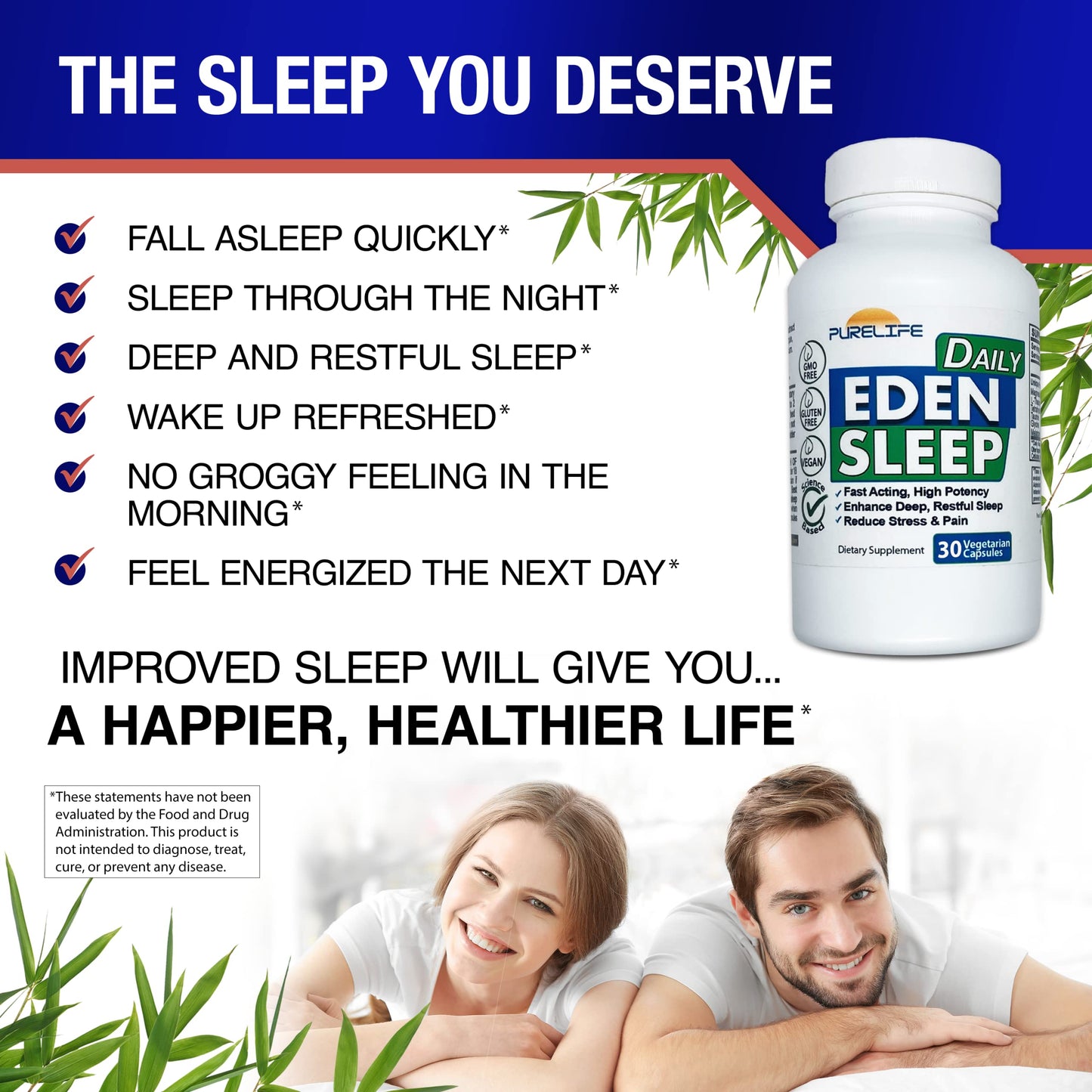 PureLife Supplements Eden Daily Sleep NEW GABA Free Formula Capsule 30 Count