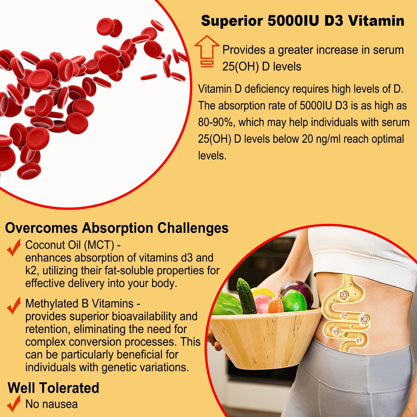 NEVISS Vitamin D3 5000IU + K2 (MK-7) 120mcg Gummies, 60 Count