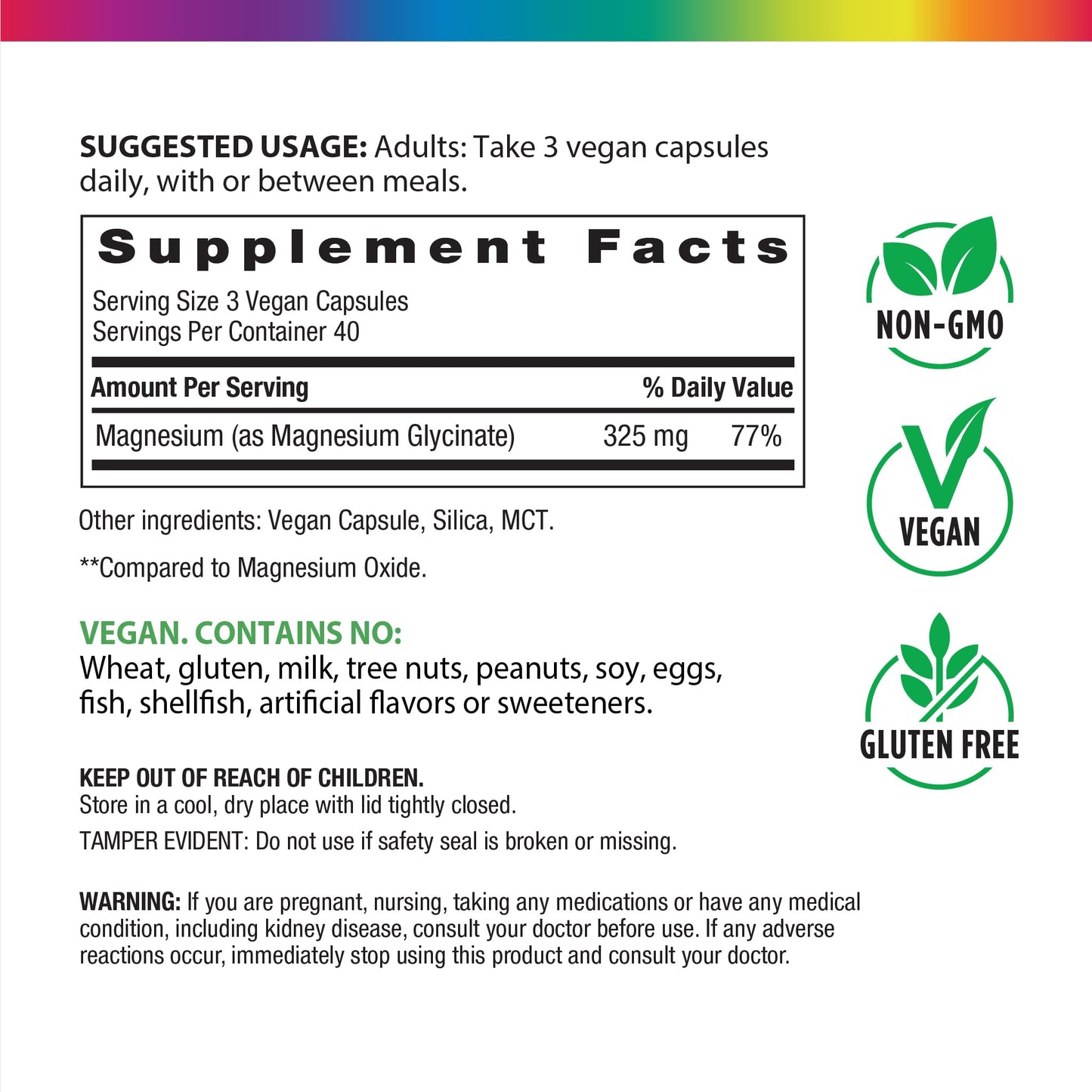 Rainbow Light Magnesium Glycinate 325 mg Capsules, 120 Count