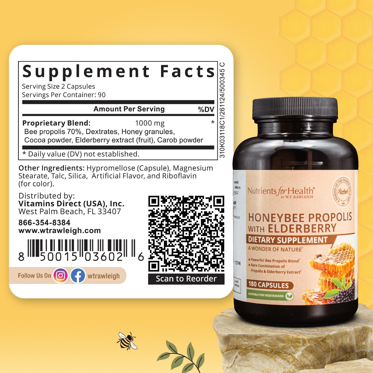 Rawleigh Honeybee Propolis & Elderberry Capsules, 180 Count