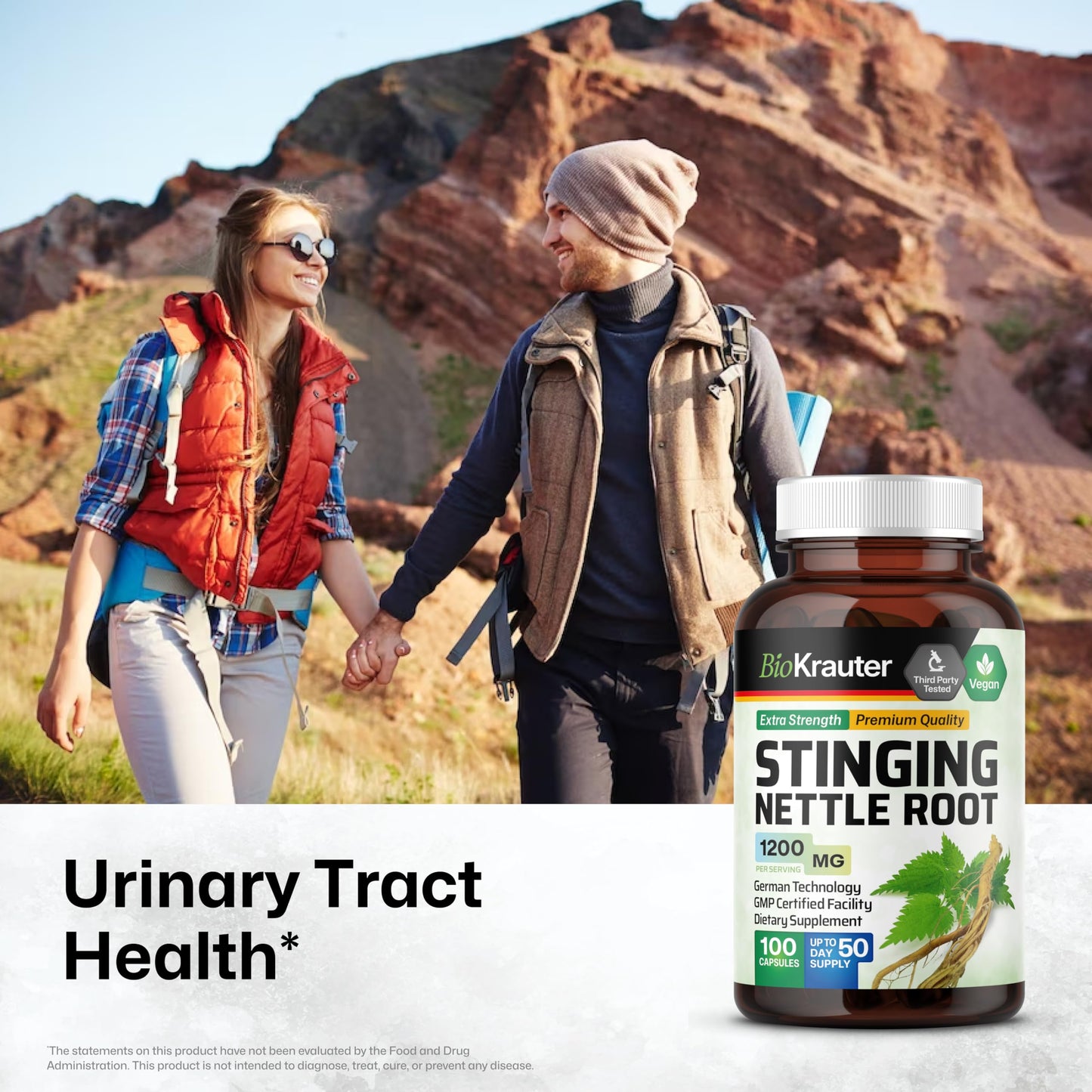 BIO KRAUTER Stinging Nettle Root Supplement (Urtica Dioica) 1200 mg Capsules 100