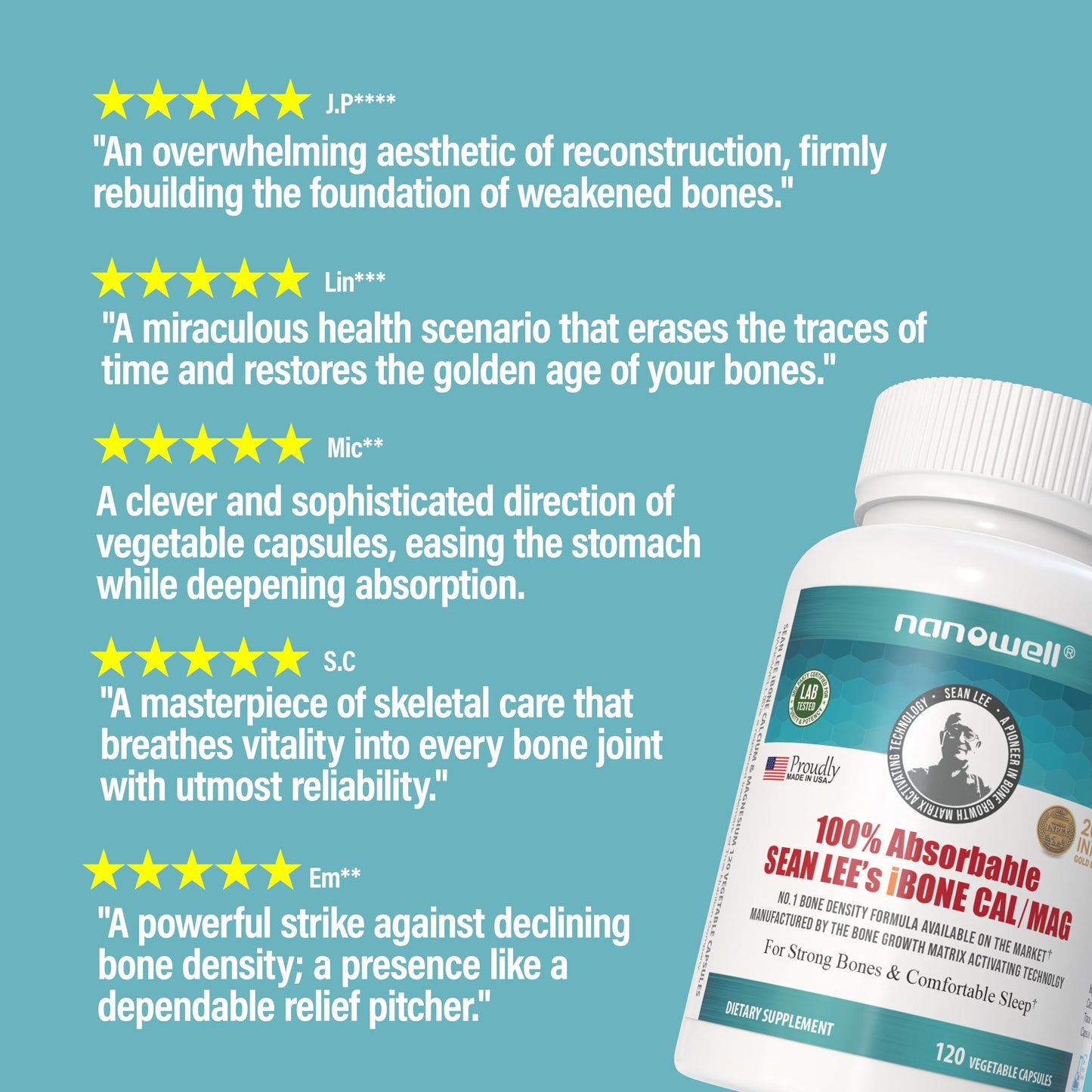 NANOWELL Sean Lee's iBone Cal Mag - Calcium & Magnesium Supplement - Bone, Muscle & Structural Support Capsules, 240 Count