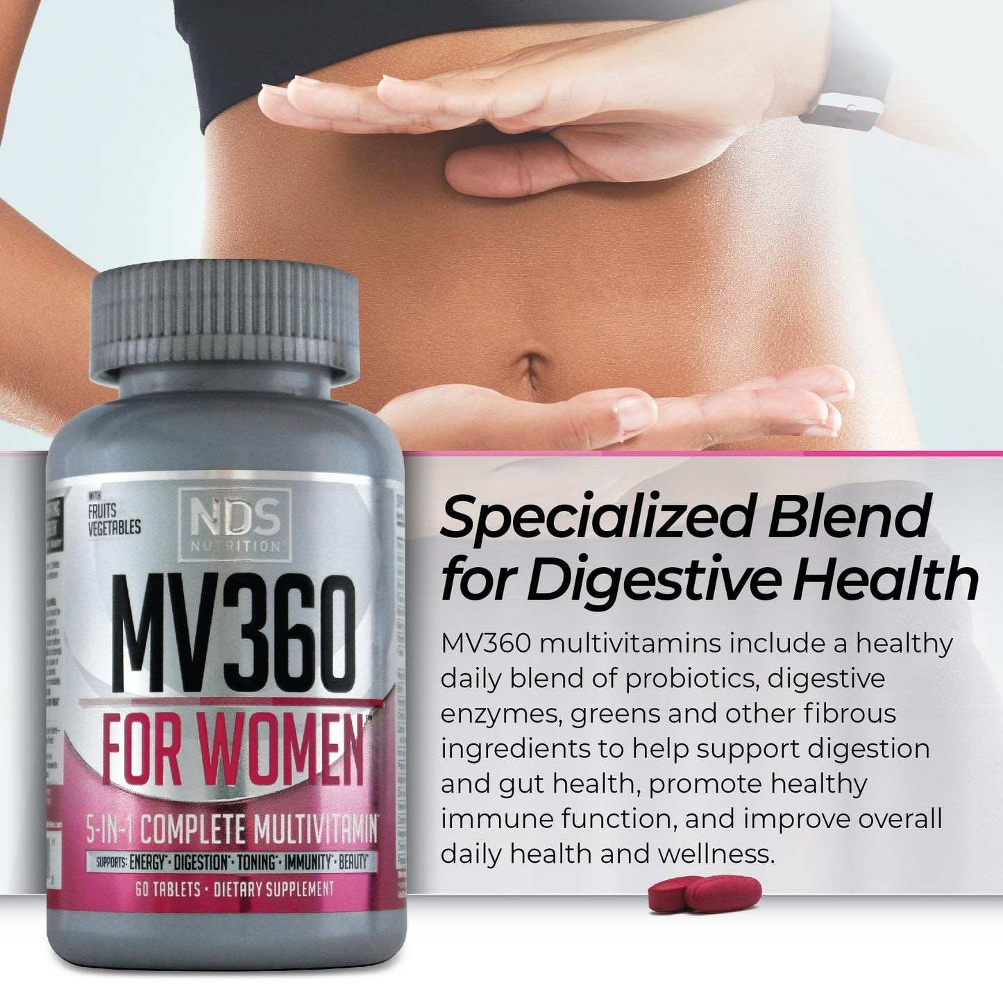 FitLife Brands Women's Nutrition MV360, 5-in-1 Complete Multivitamin with Essential Vitamins for Energy, Digestion, Toning, Immune Support, & Women’s Health & Beauty, 60 Tablets