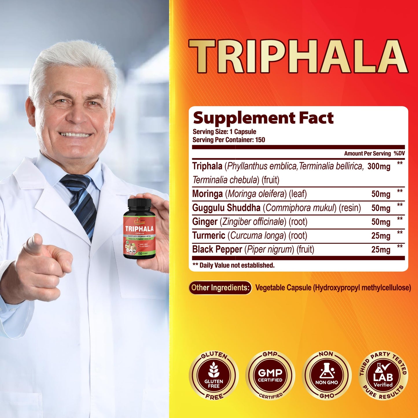 Organic Cadane Triphala Extract Capsules, 150 Capsules