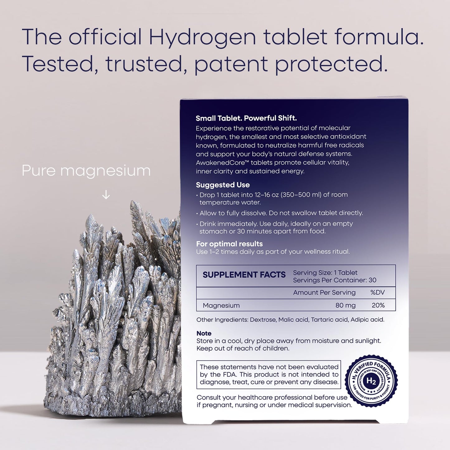 AwakenedCore Hydrogen Water Tablets - Molecular H2 Magnesium 12 PPM - 30 Count