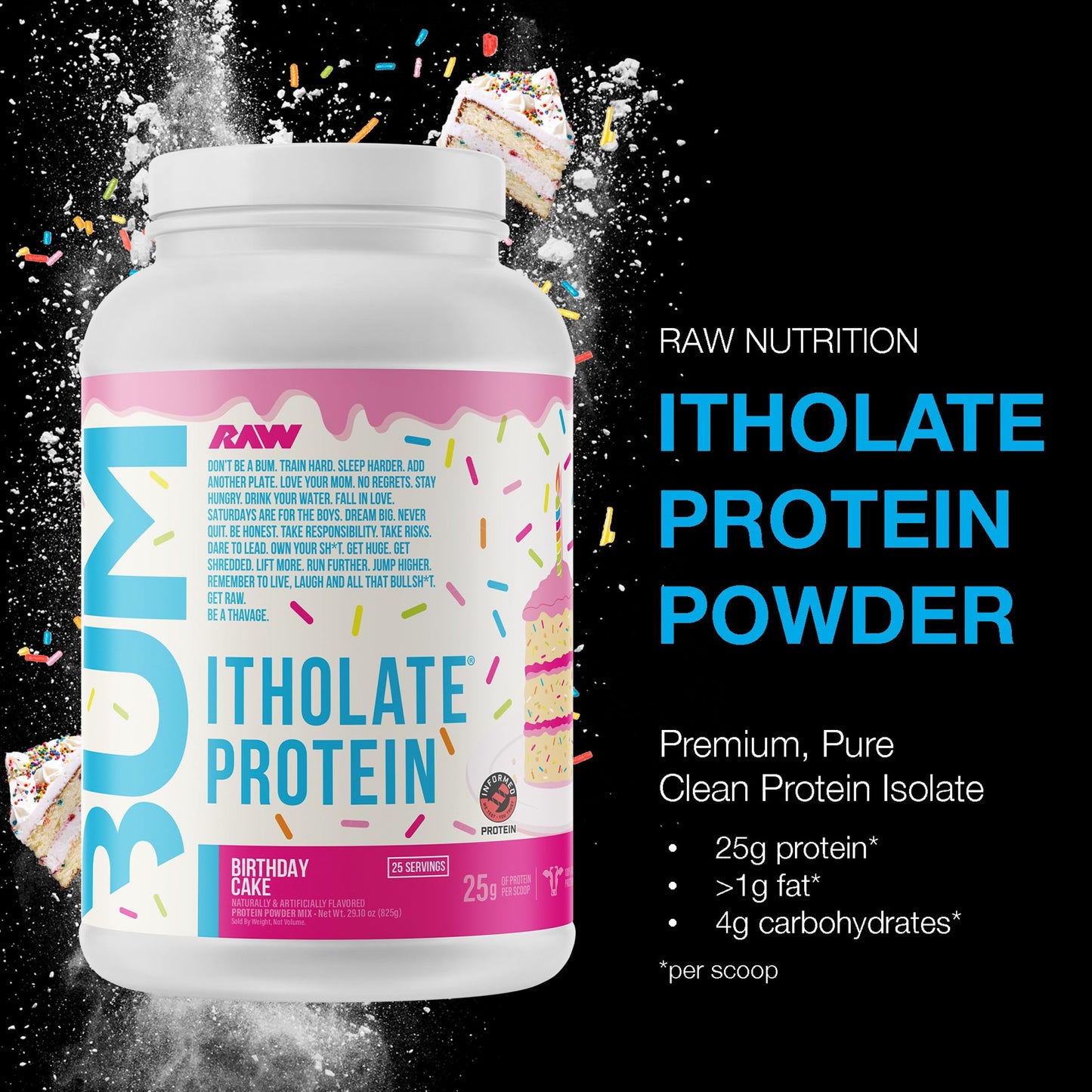 RAW Whey Isolate Protein Powder Birthday Cake, 25 Servings