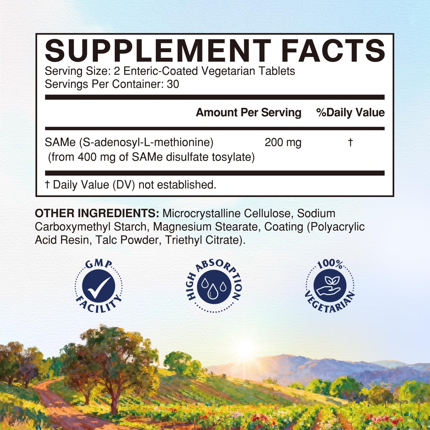 Vitalitown SAM-e (S-Adenosyl-L-Methionine) 200mg Capsules, 60 Count