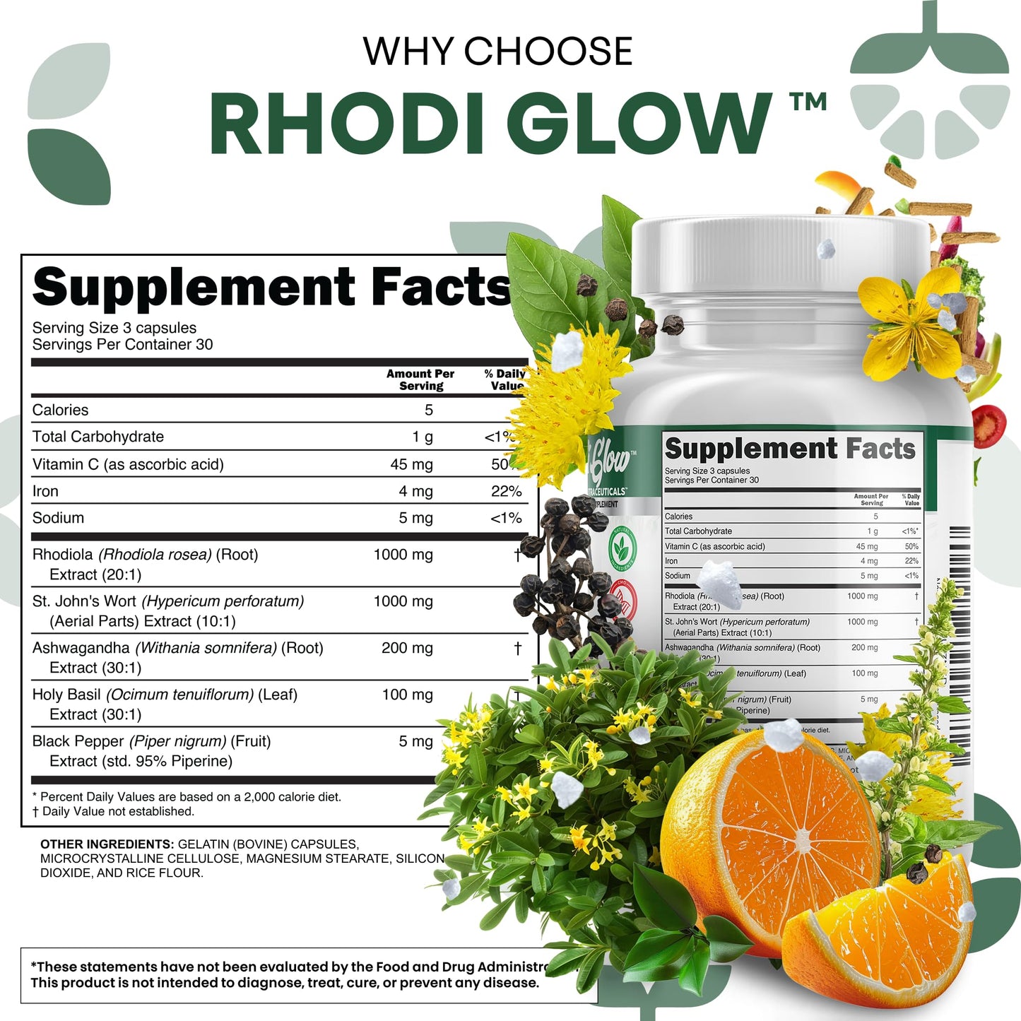Clean Nutraceuticals RhodiGlow Rhodiola Rosea Mood Support Capsules 90 Count