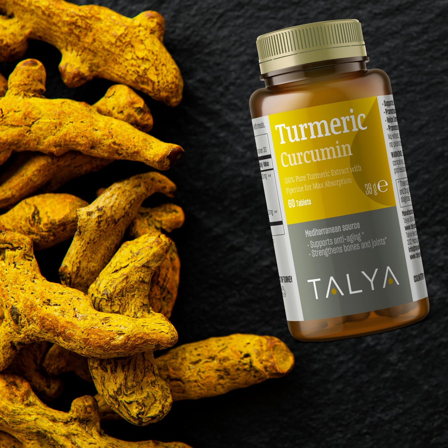 TALYA Turmeric Curcumin with Black Pepper Tablets, 60 Count