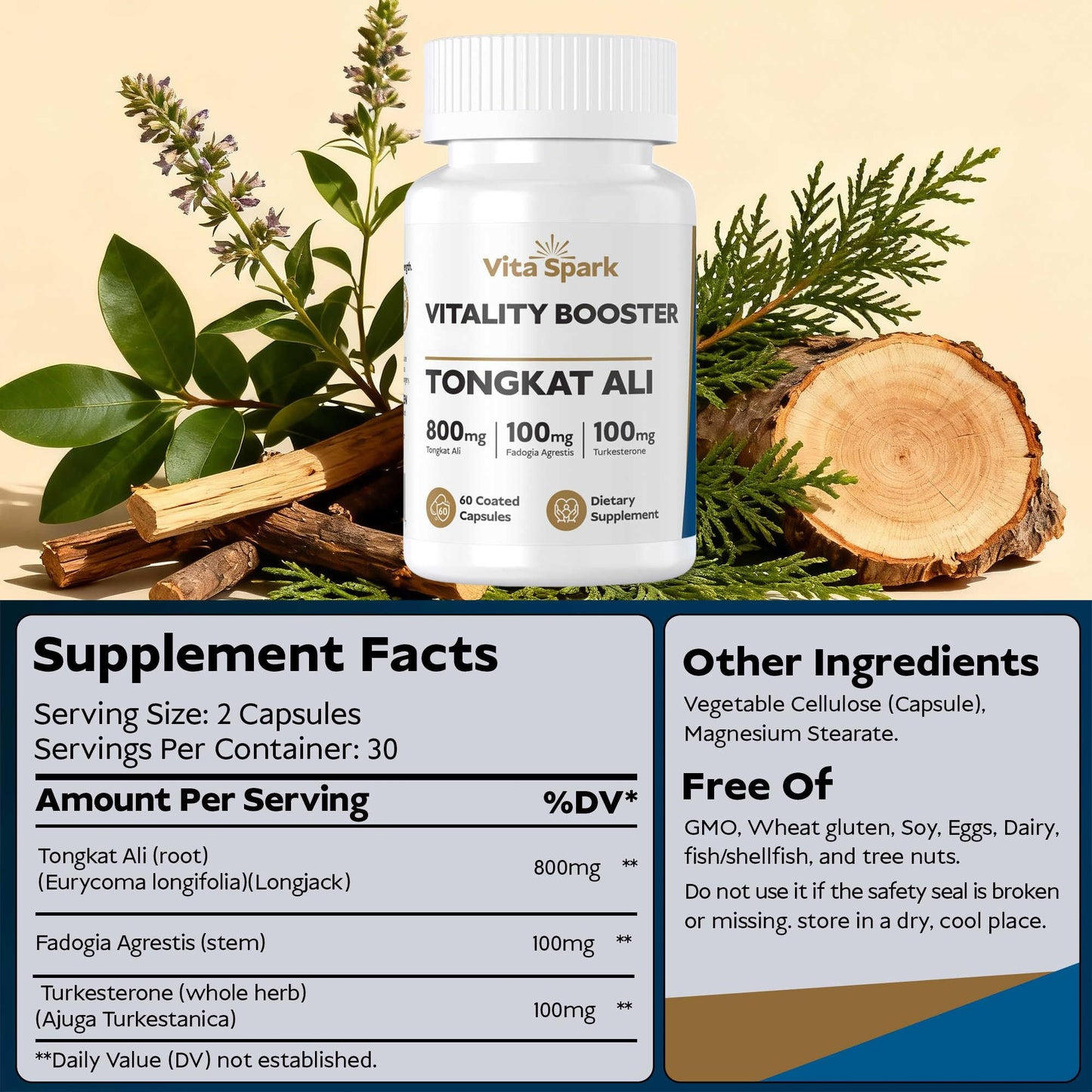 Vita Spark Tongkat Ali for Men - Longjack with Fadogia Agrestis & Turkesterone, 120 Capsules