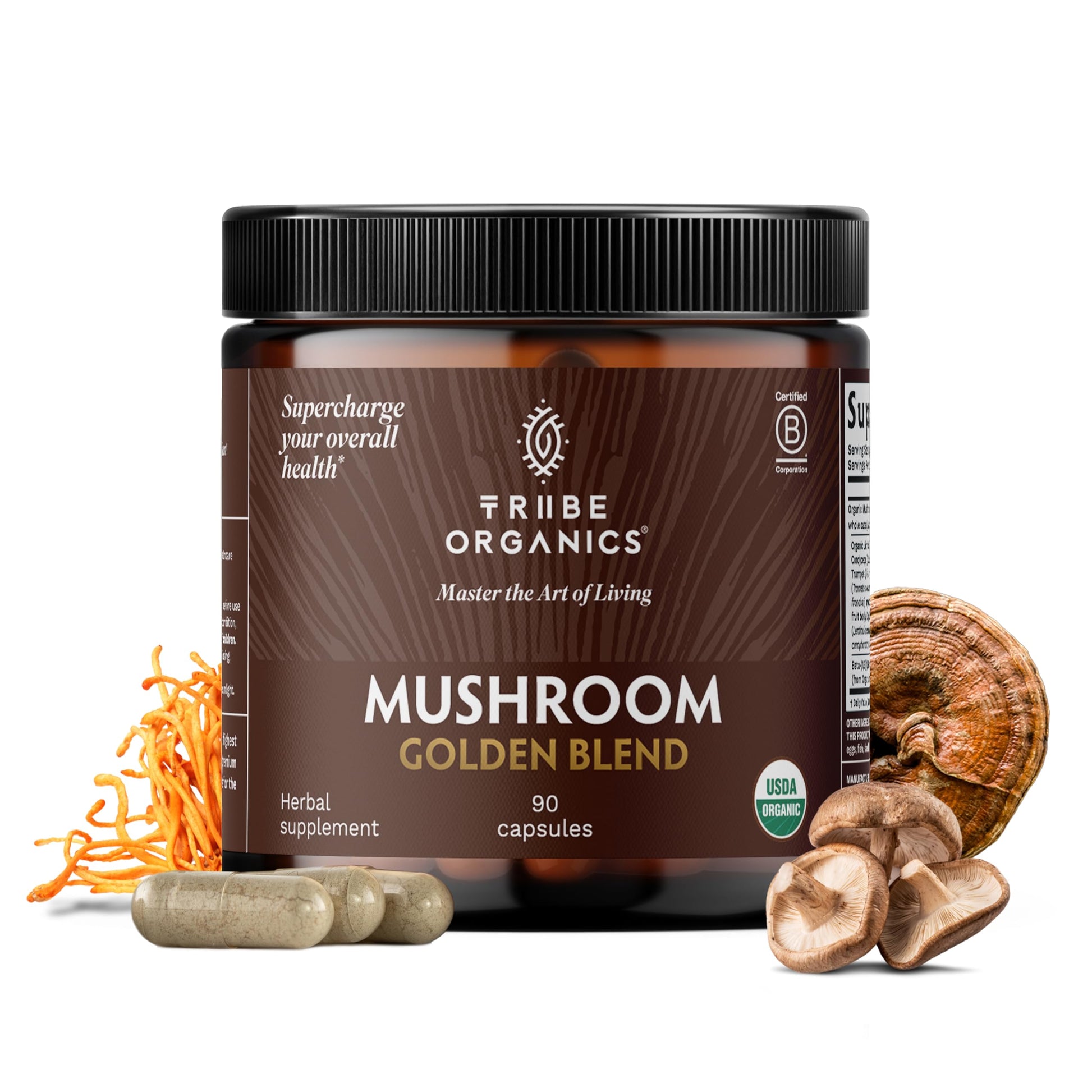 TRIBE ORGANICS Mushroom Golden Blend Vegan Capsules 90 Count