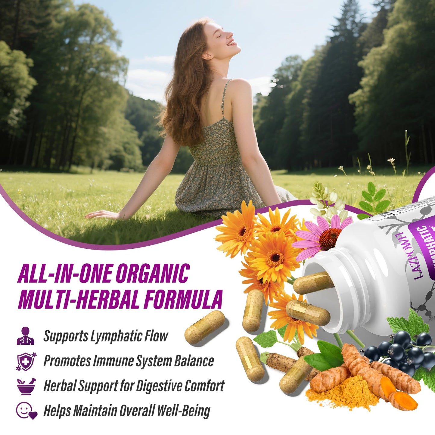 Lazpowfi Lymphatic Drainage Supplements, 180 Capsules