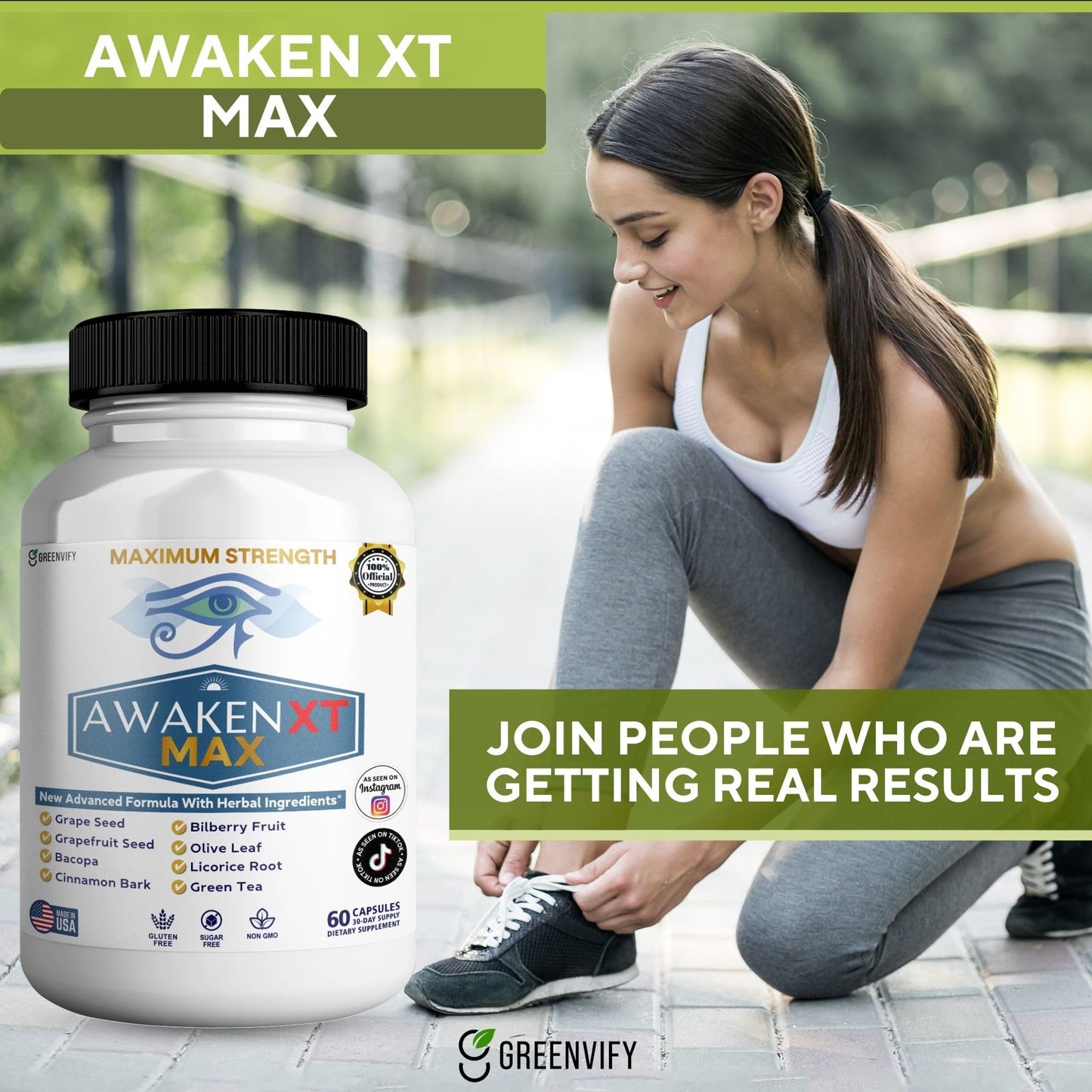 GREENVIFY Awaken XT Max Nootropic Supplement Capsules, 60 Count
