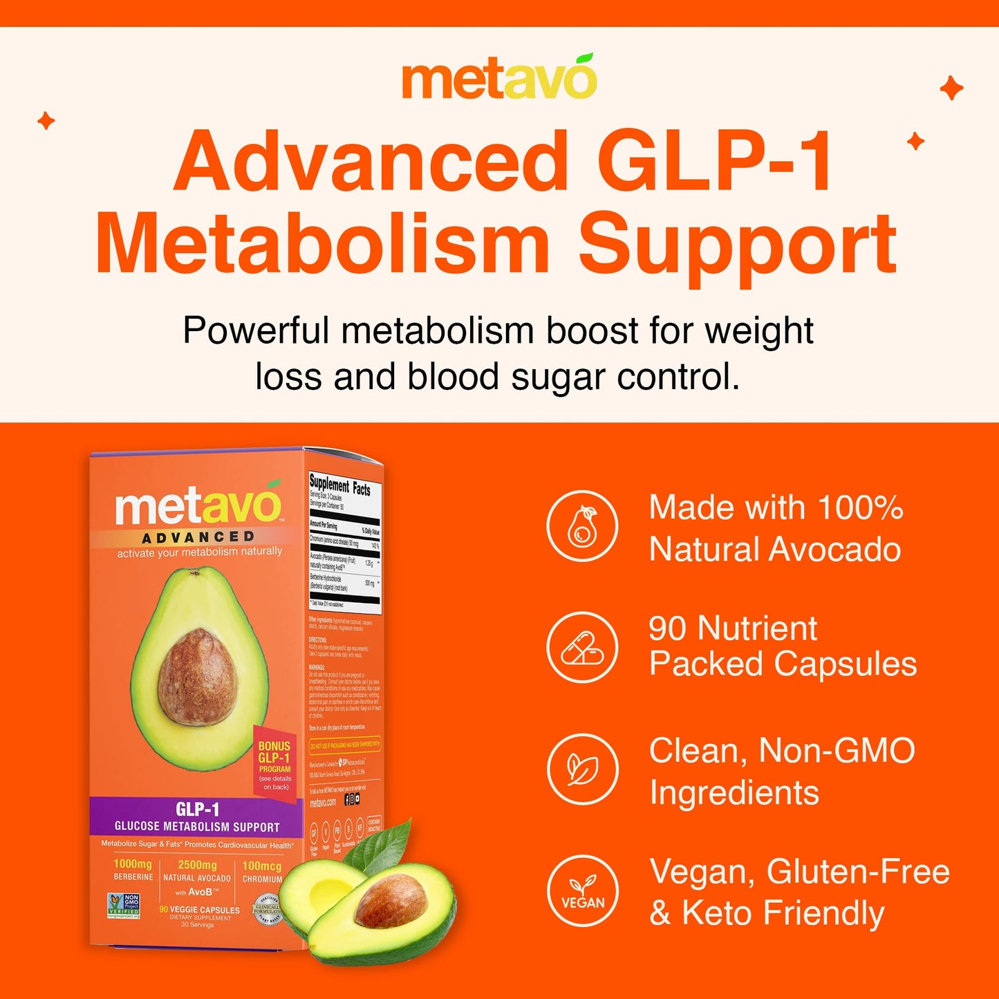 Metavo Advanced GLP-1 Metabolism Support Capsules, 90 Count