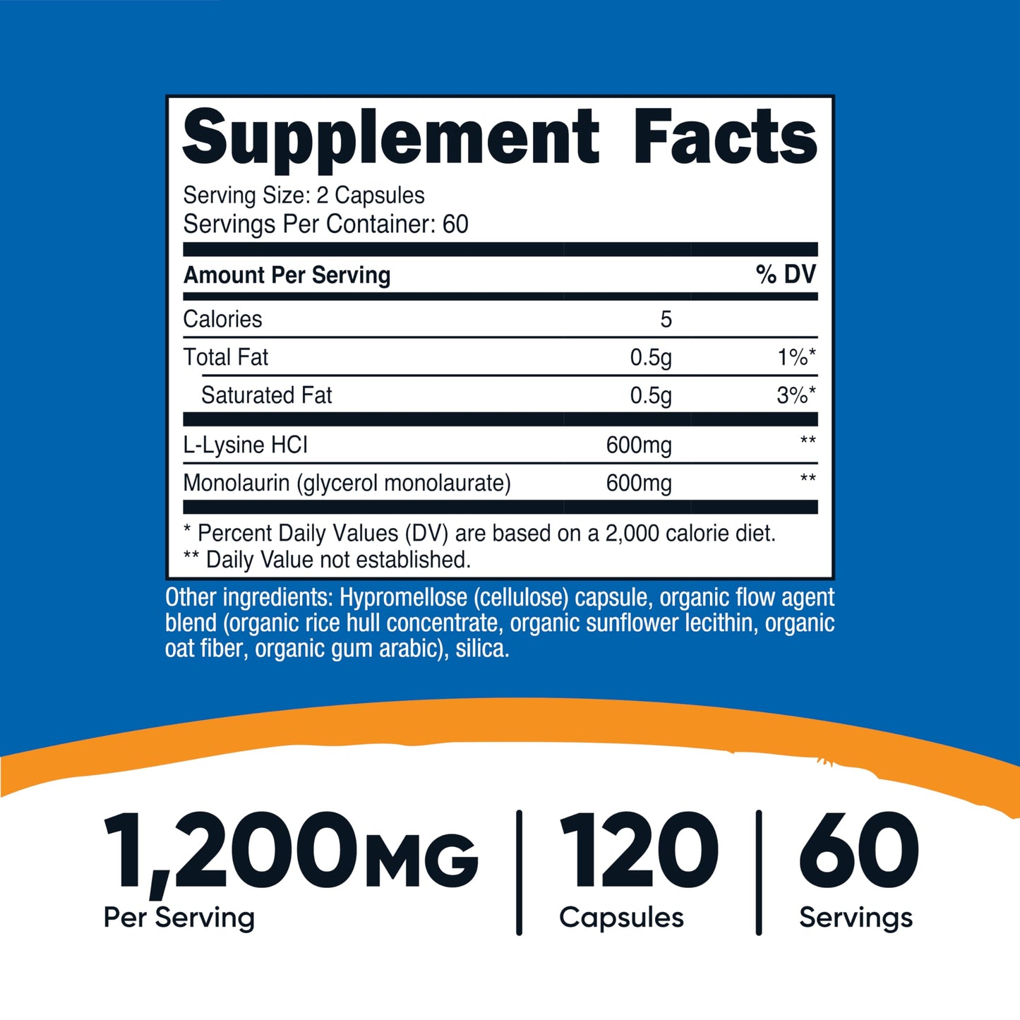 Nutricost L-Lysine + Monolaurin (1,200mg) Capsules, 120 Count