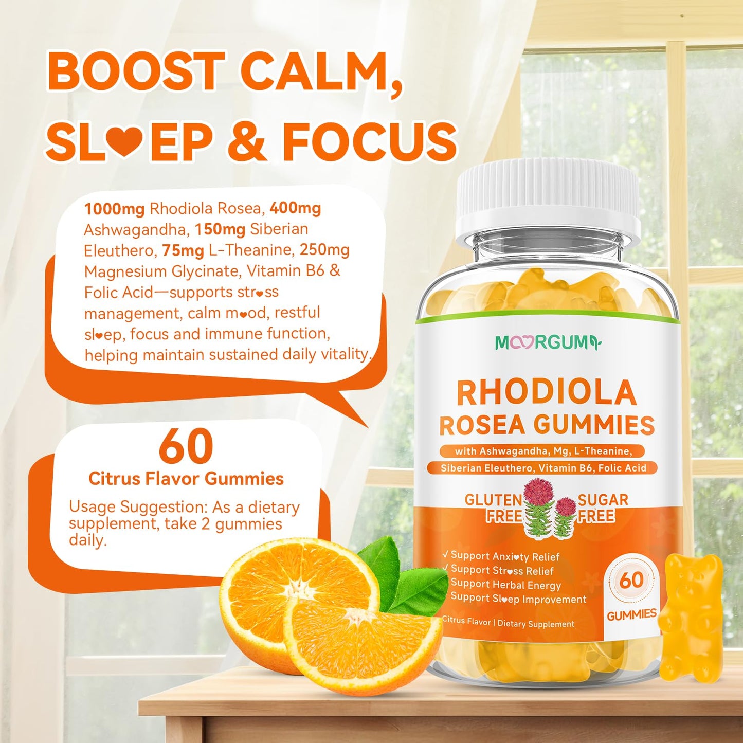 MOORGUMY Rhodiola Rosea Gummies, 60 Count