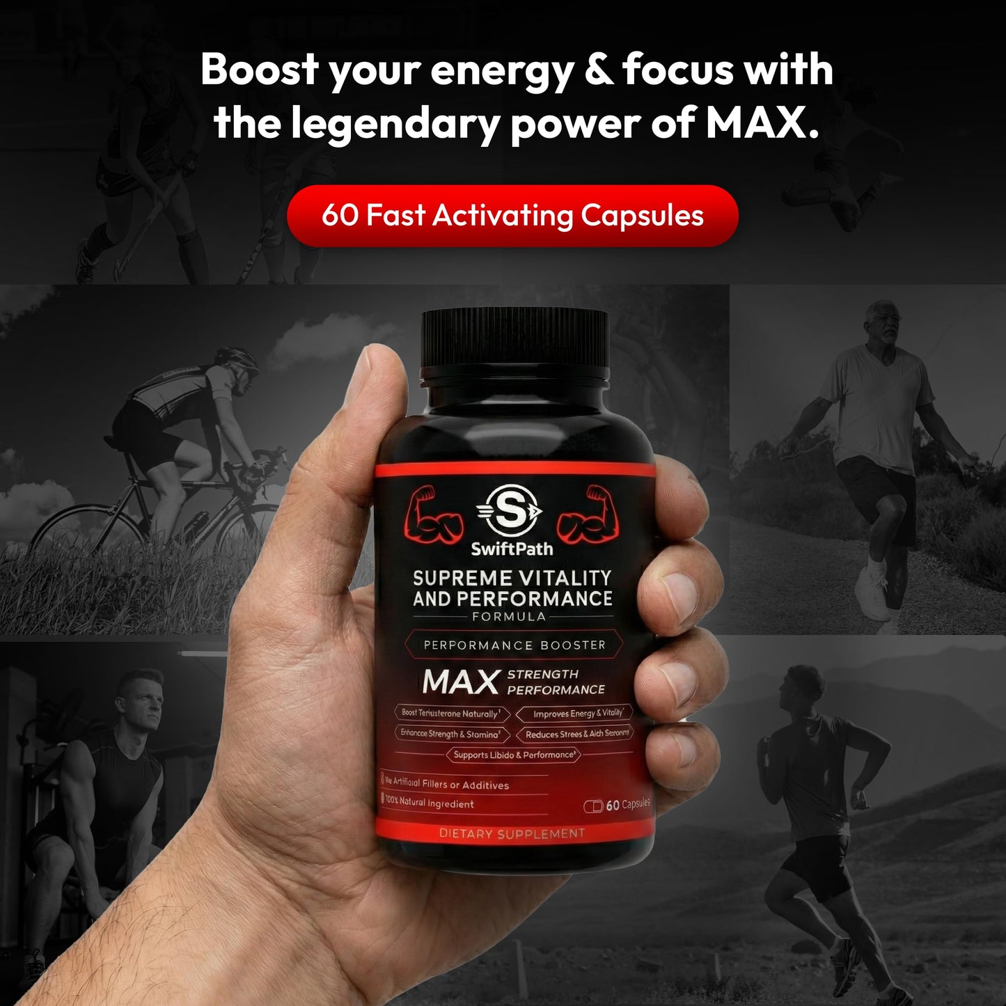 Swift Path Venture Supreme Vitality for Men – Daily Energy & Wellness Support – Clean, Stimulant-Free Supplement for Active Lifestyle, Endurance & Balance, 60 Capsules