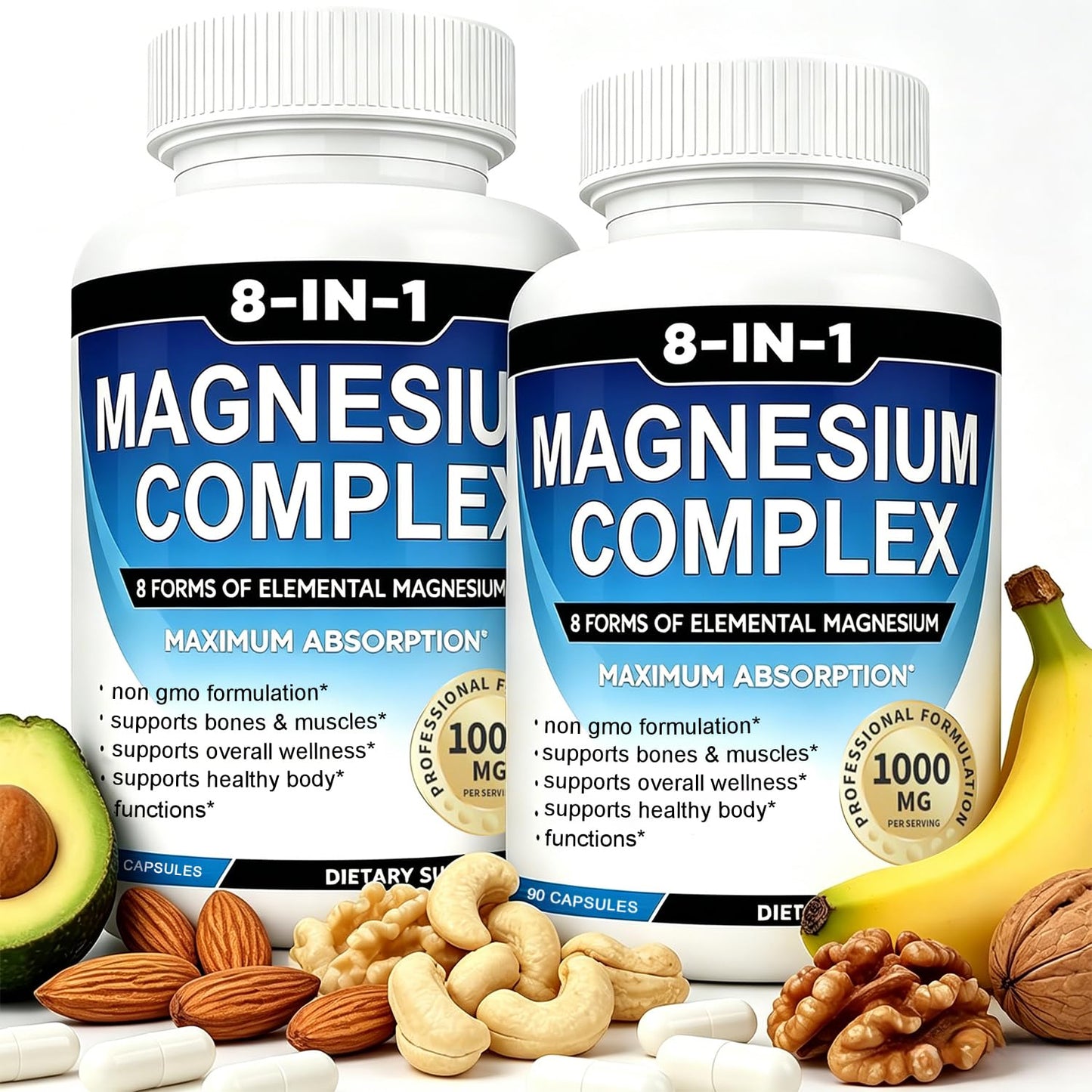 caicieter Magnesium Complex Supplement 8 Elemental 1000mg with Glycinate Citrate Capsules, 90 Capsules